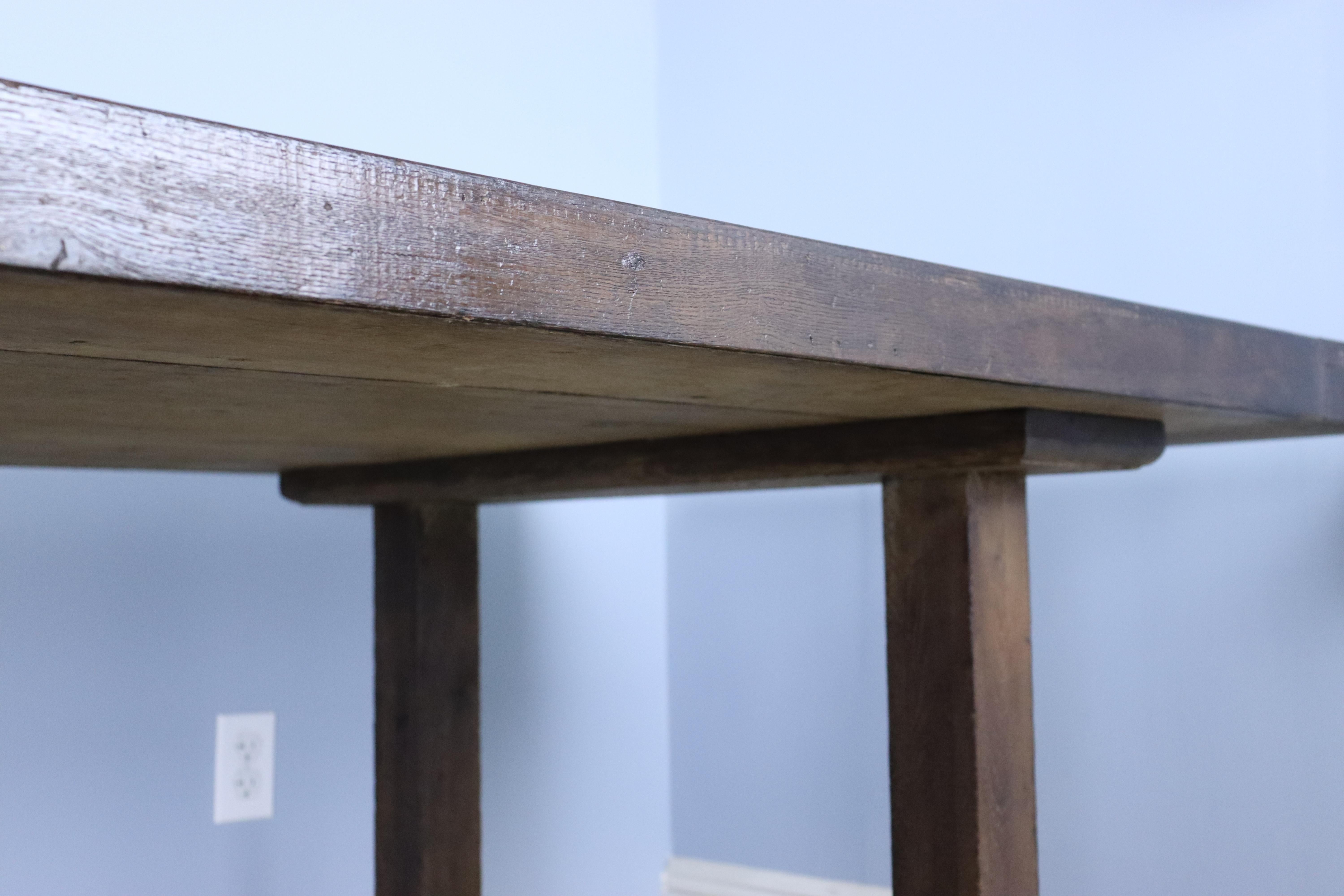 19th Century French Chestnut Monestary Table, Stretcher Base For Sale