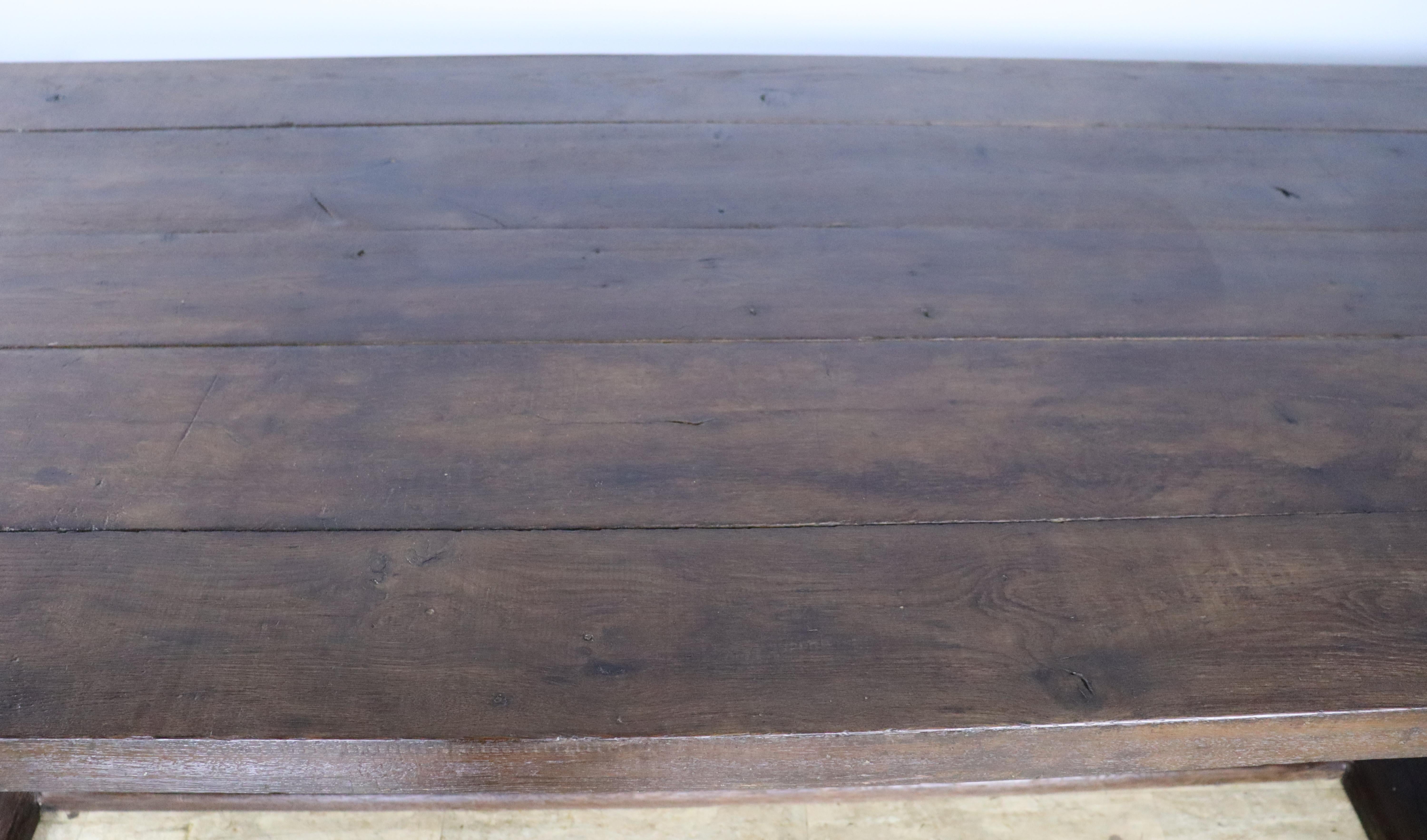 French Chestnut Monestary Table, Stretcher Base For Sale 3