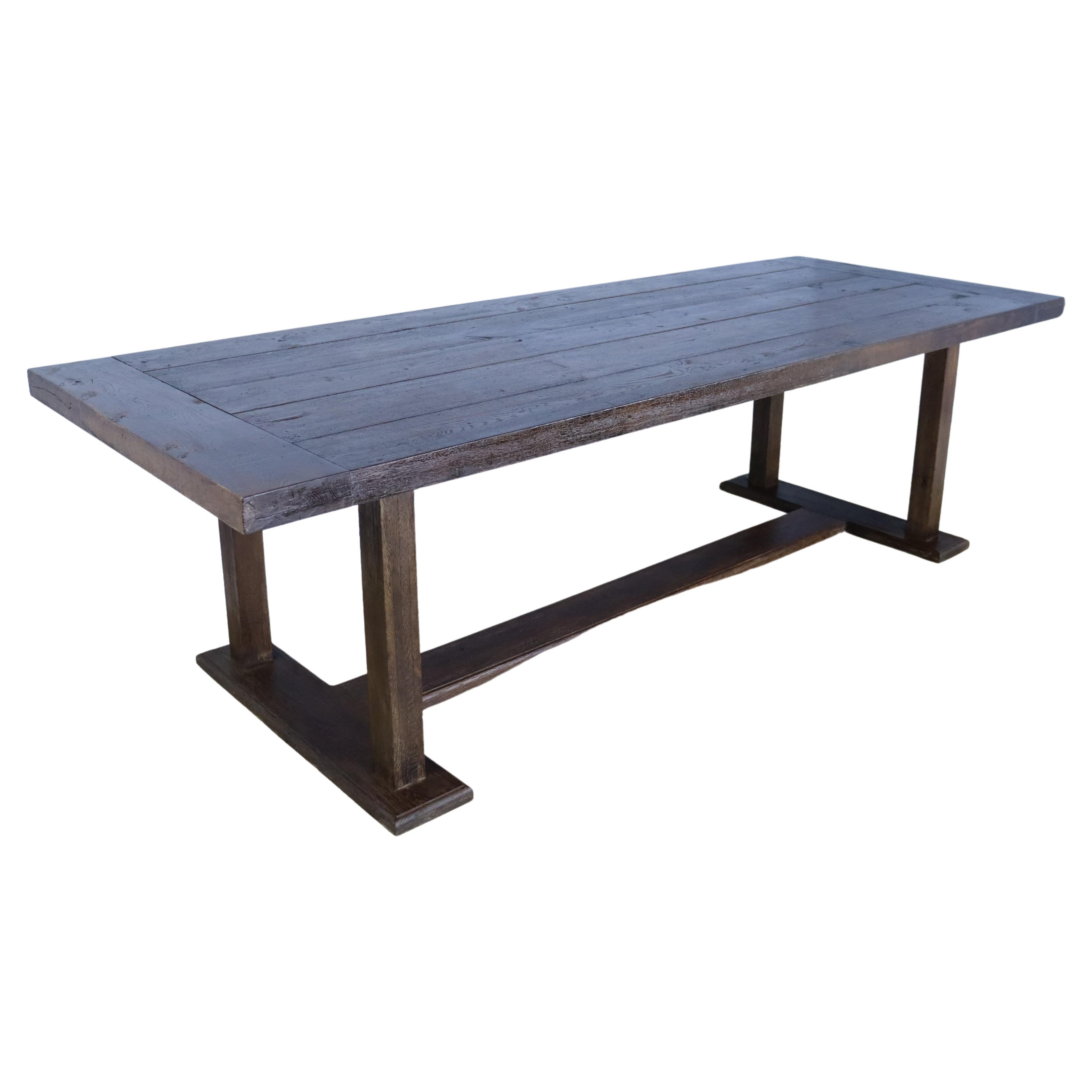 French Chestnut Monestary Table, Stretcher Base For Sale