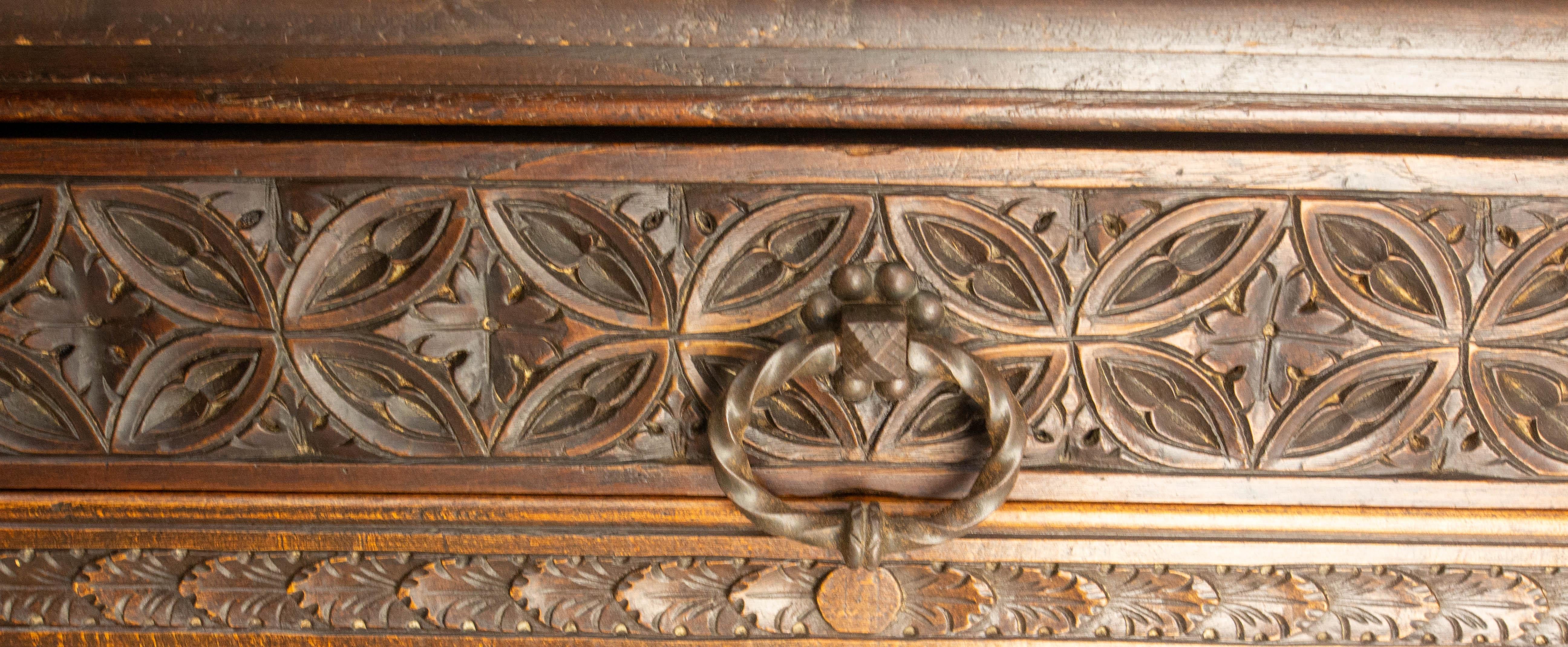 French Chestnut & Wrought Iron Buffet Neogothic Style Late 19th Century For Sale 8