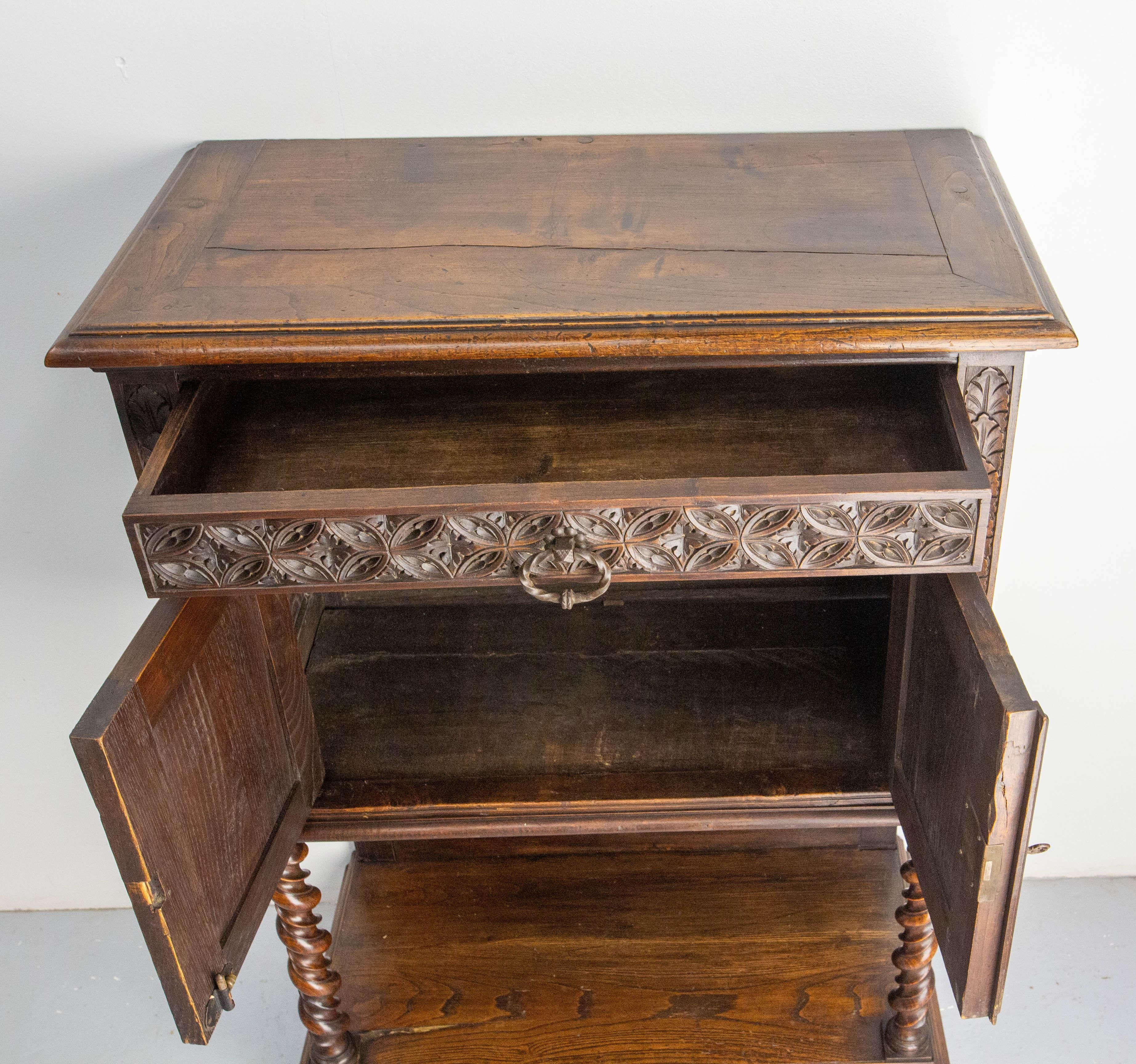 French Chestnut & Wrought Iron Buffet Neogothic Style Late 19th Century For Sale 12