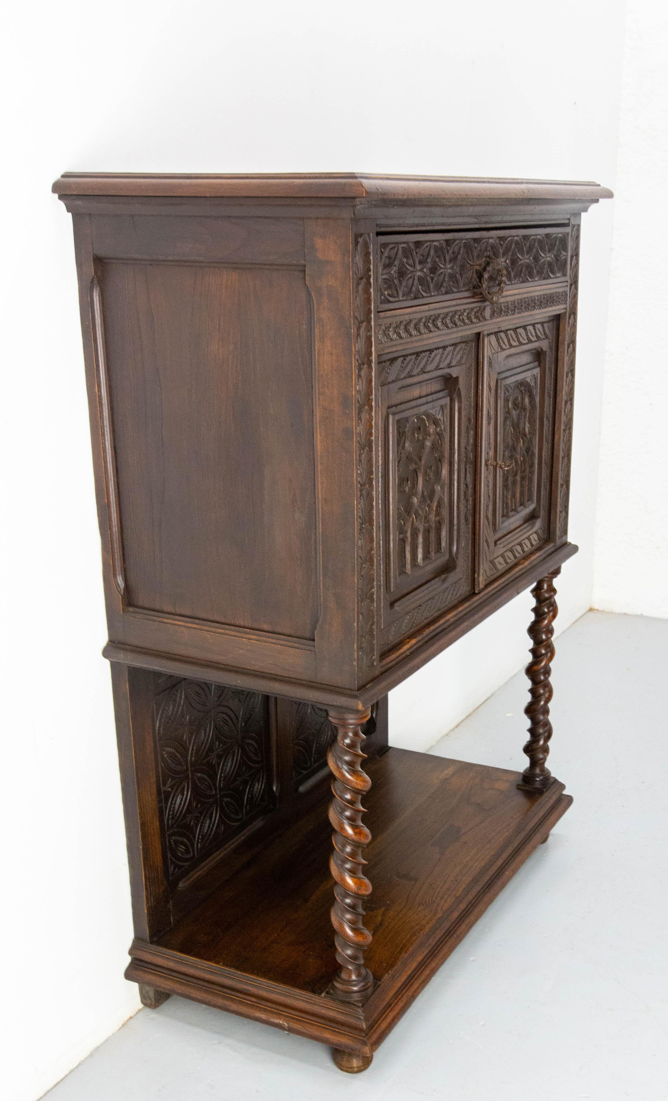 Gothic Revival French Chestnut & Wrought Iron Buffet Neogothic Style Late 19th Century For Sale