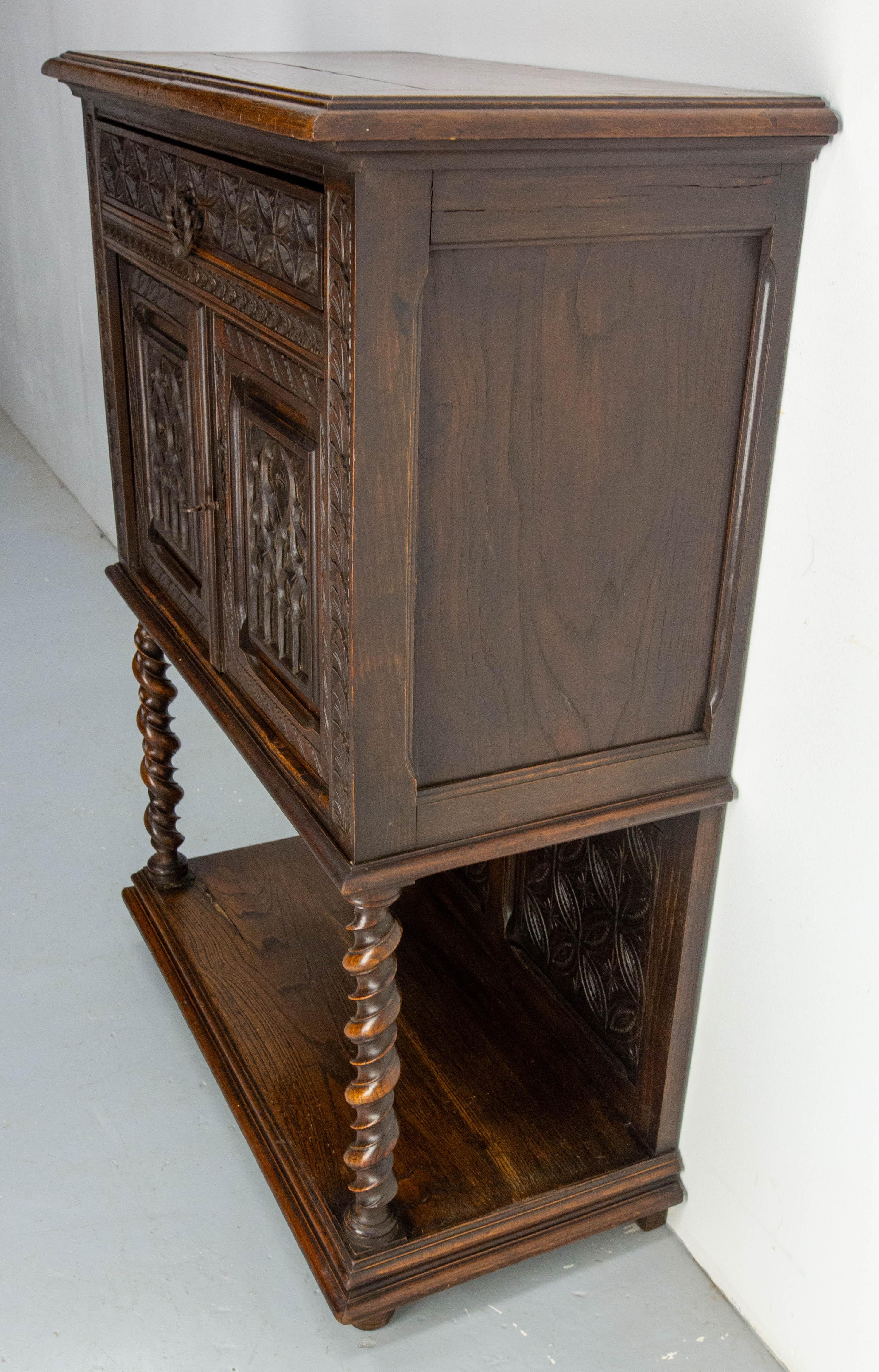 French Chestnut & Wrought Iron Buffet Neogothic Style Late 19th Century For Sale 1