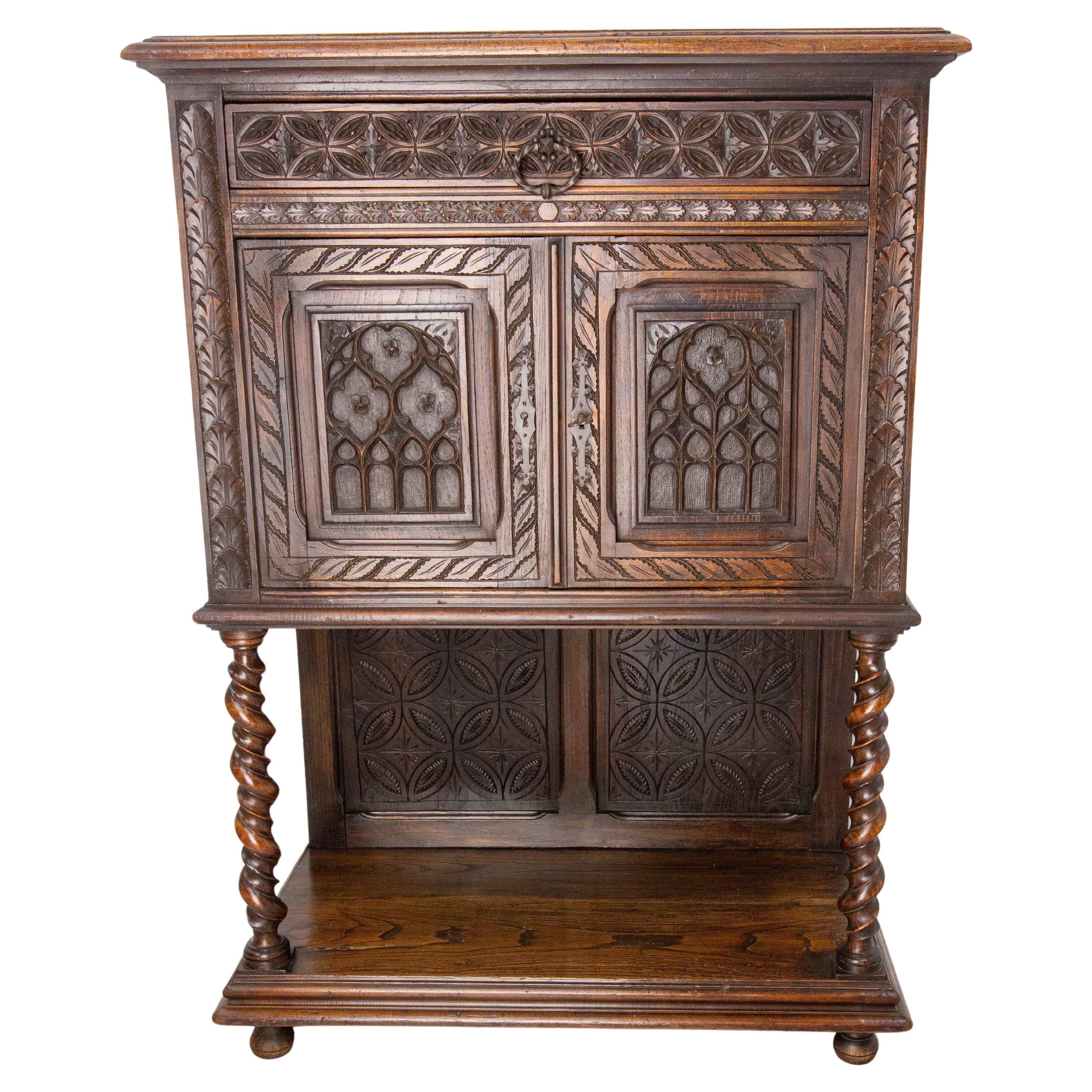 French Chestnut & Wrought Iron Buffet Neogothic Style Late 19th Century