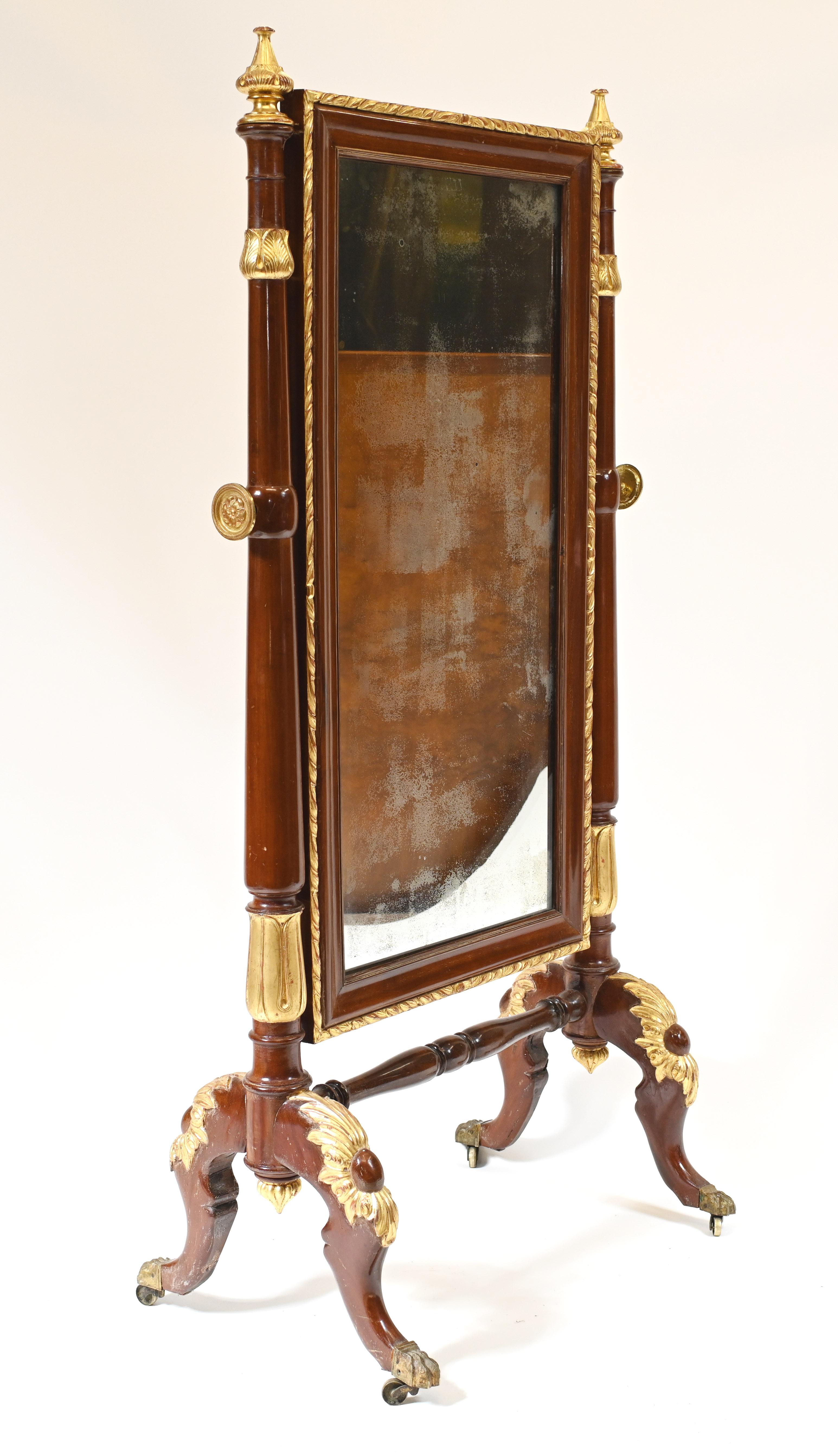 French Cheval Mirror Mahogany Gilt Antique 1890 In Good Condition For Sale In Potters Bar, GB