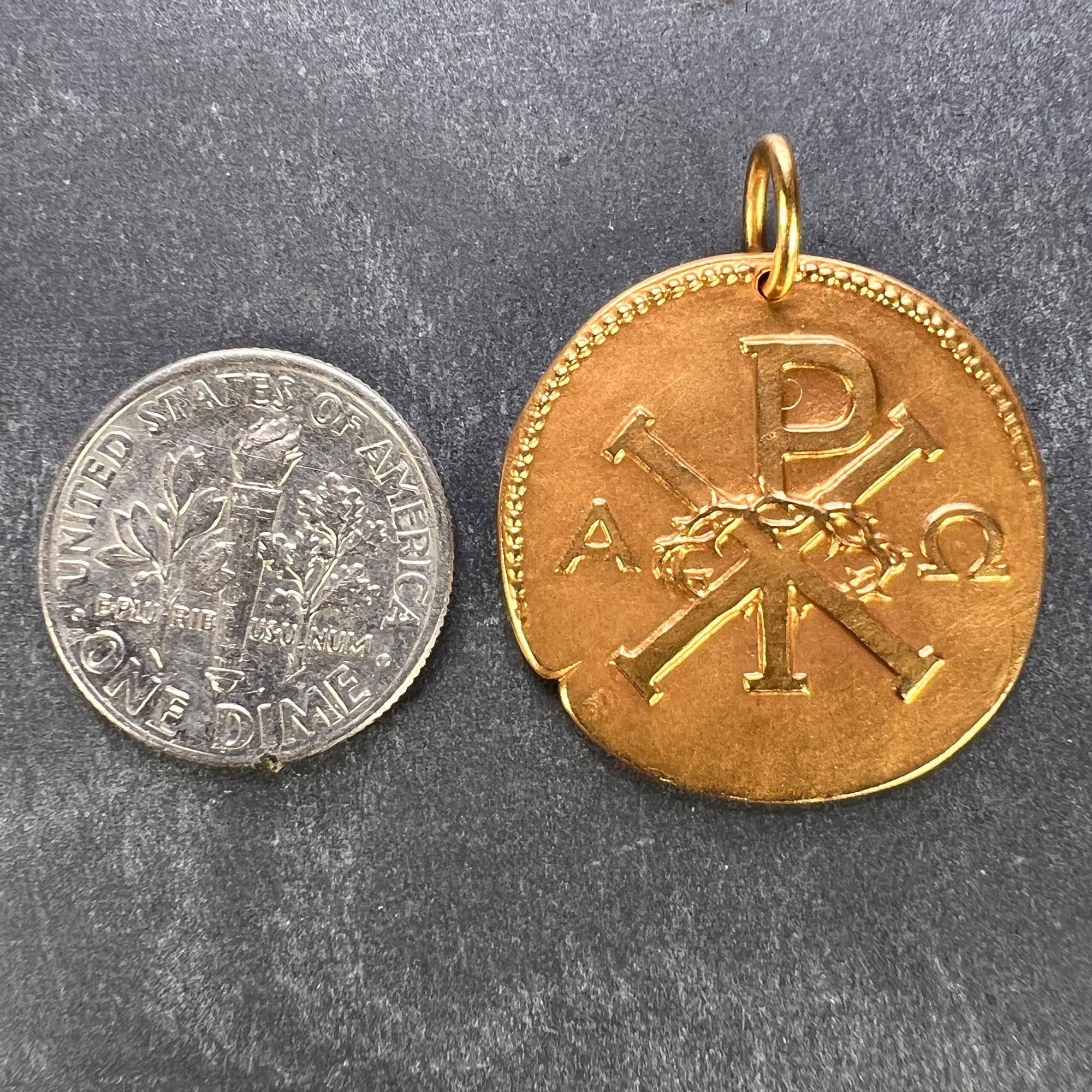 French Chi Rho Jesus Christ 18K Yellow Gold Medal Pendant 7