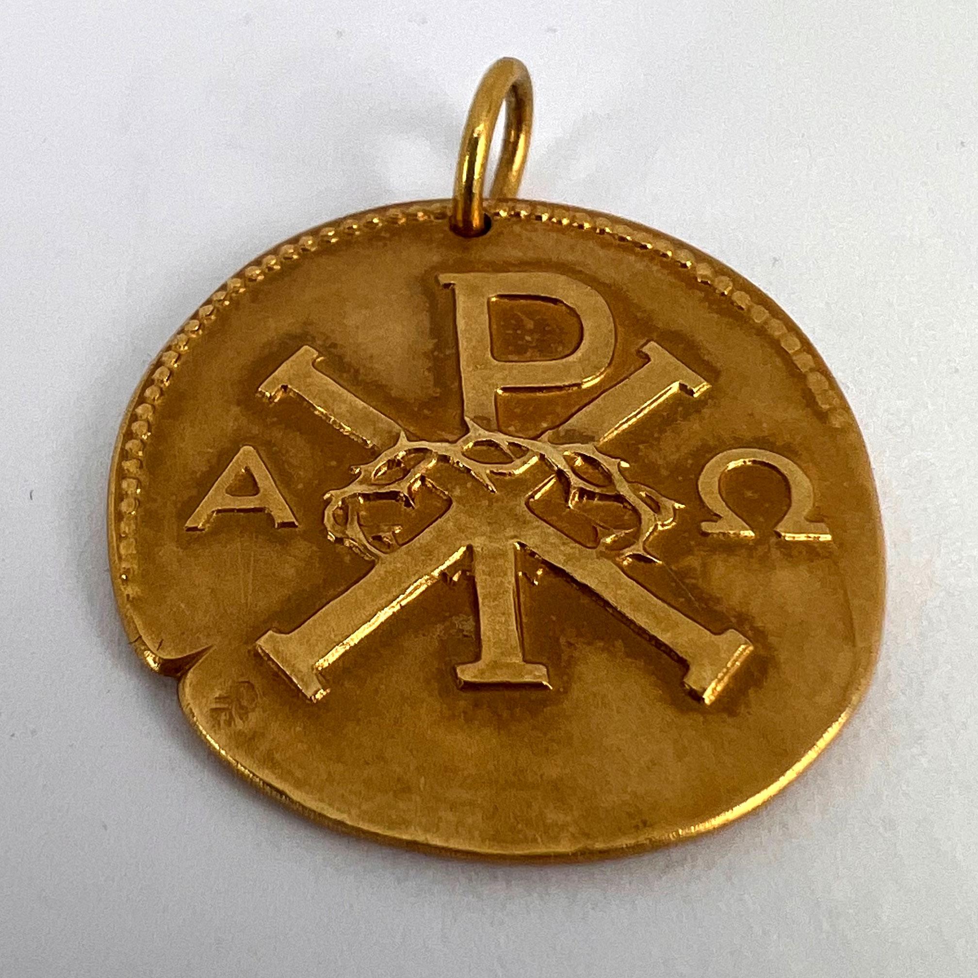 French Chi Rho Jesus Christ 18K Yellow Gold Medal Pendant 9