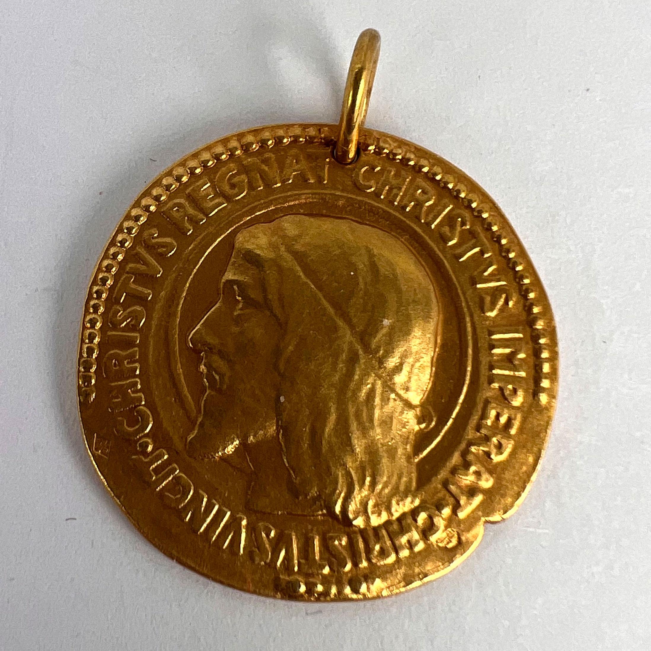 French Chi Rho Jesus Christ 18K Yellow Gold Medal Pendant 12