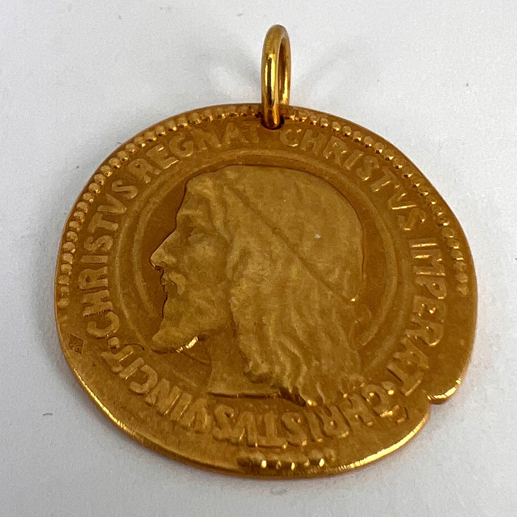 French Chi Rho Jesus Christ 18K Yellow Gold Medal Pendant 13