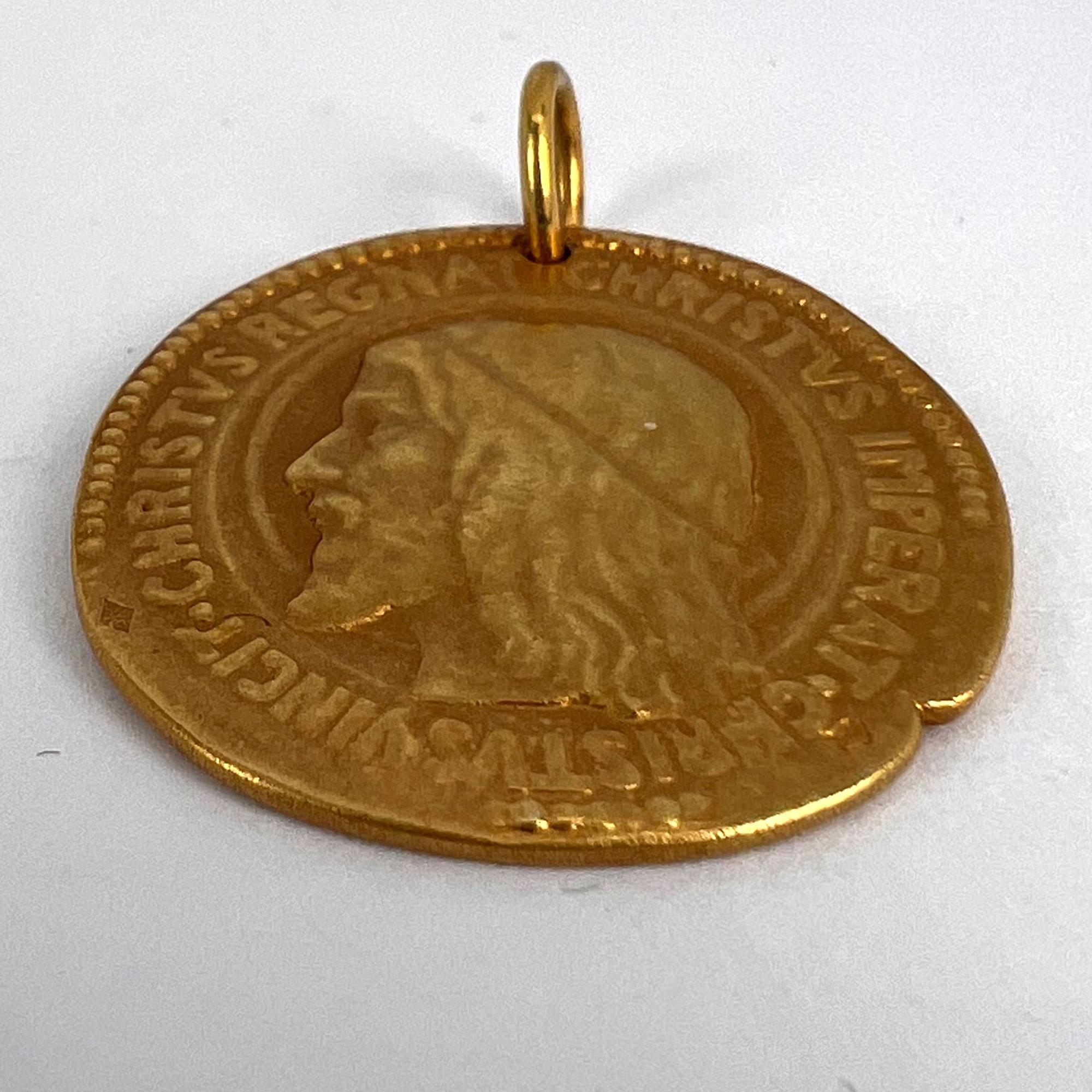 French Chi Rho Jesus Christ 18K Yellow Gold Medal Pendant 14