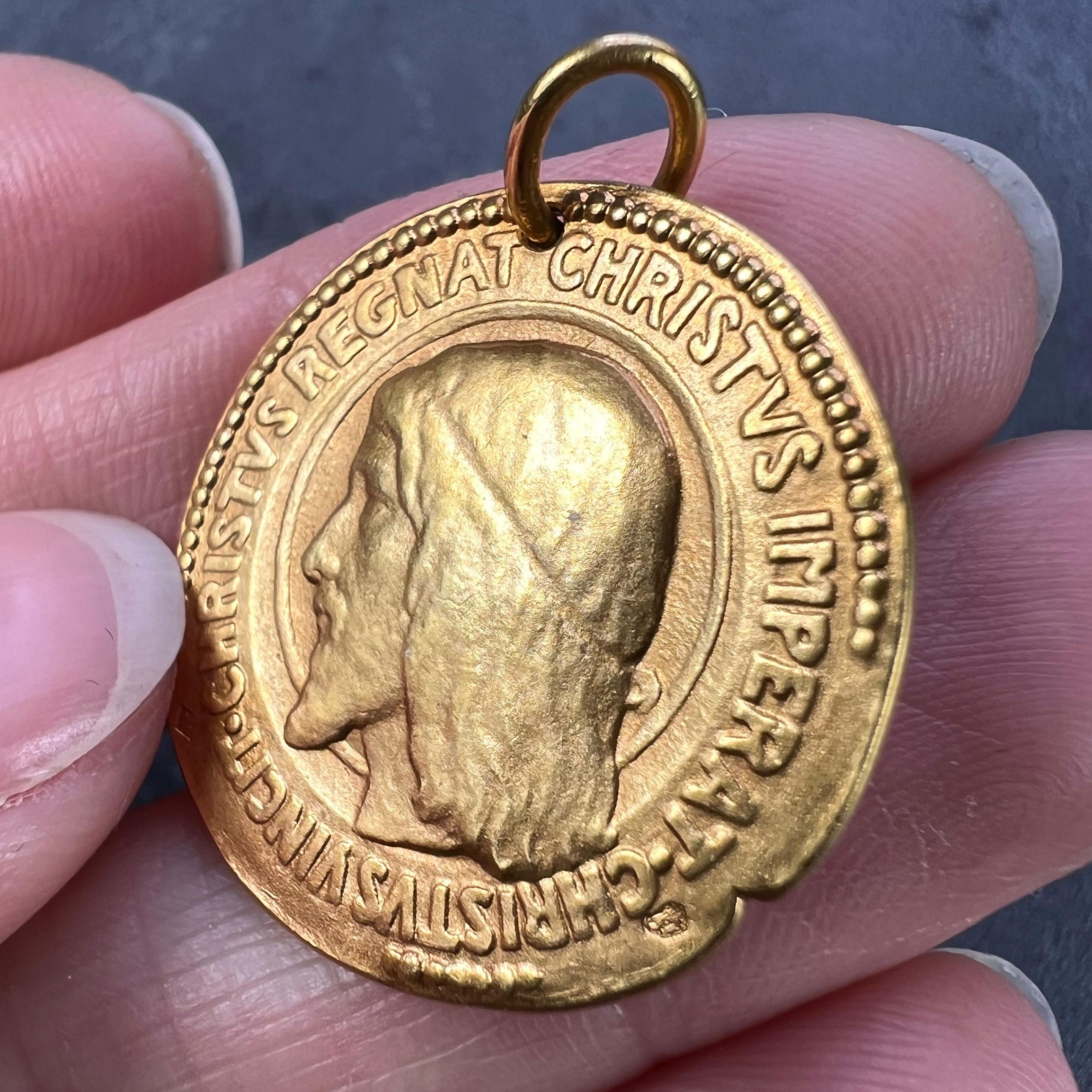 French Chi Rho Jesus Christ 18K Yellow Gold Medal Pendant 4