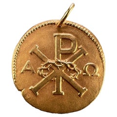 Vintage French Chi Rho Jesus Christ 18K Yellow Gold Medal Pendant