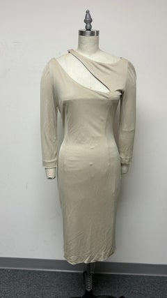 Vintage Barbara Tfank Sand Cut-Out Long Sleeve Jersey Body Dress