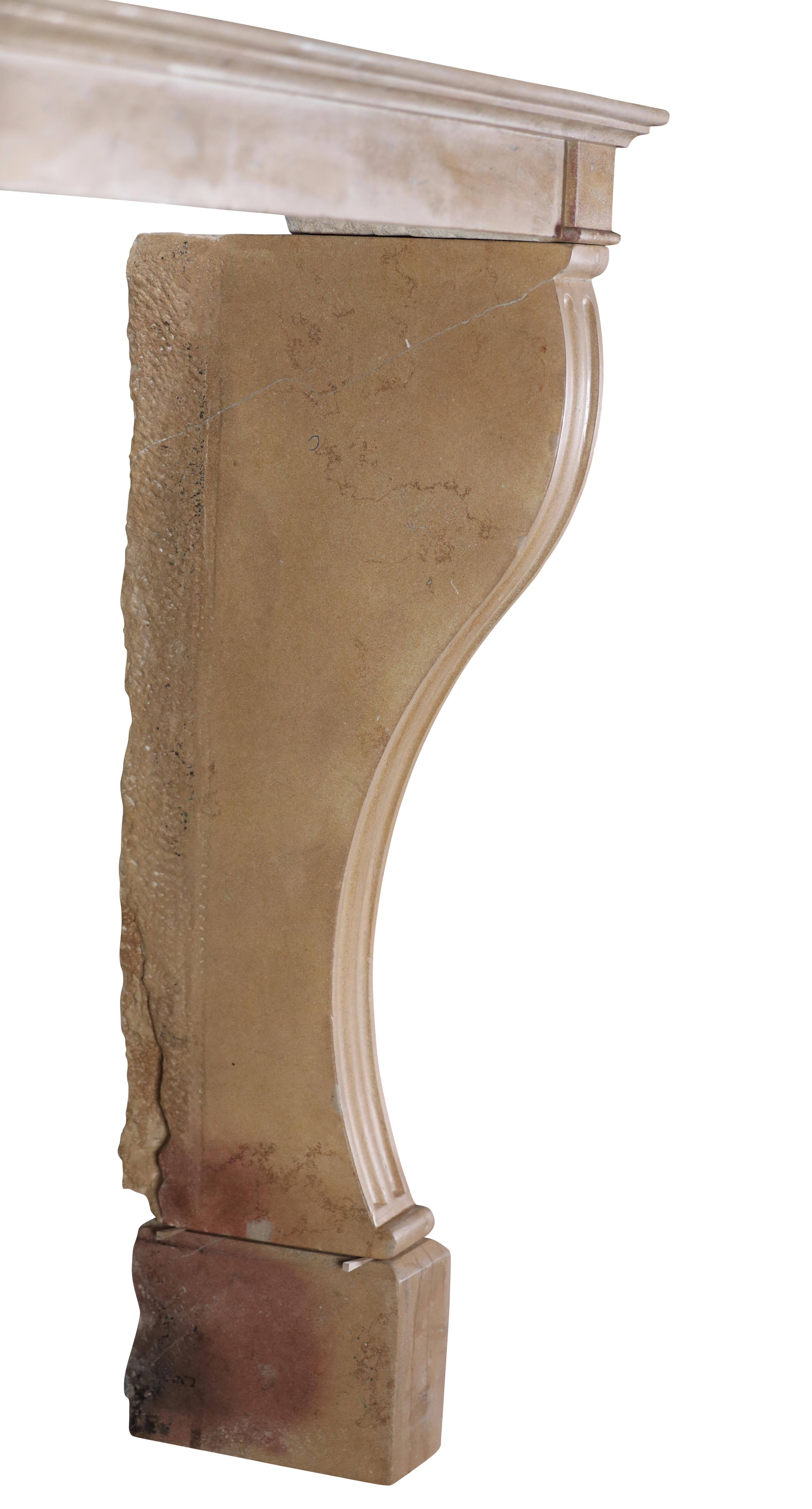 French Chic Fireplace Surround In Limestone For Charming Elegant Timeless Decor For Sale 5