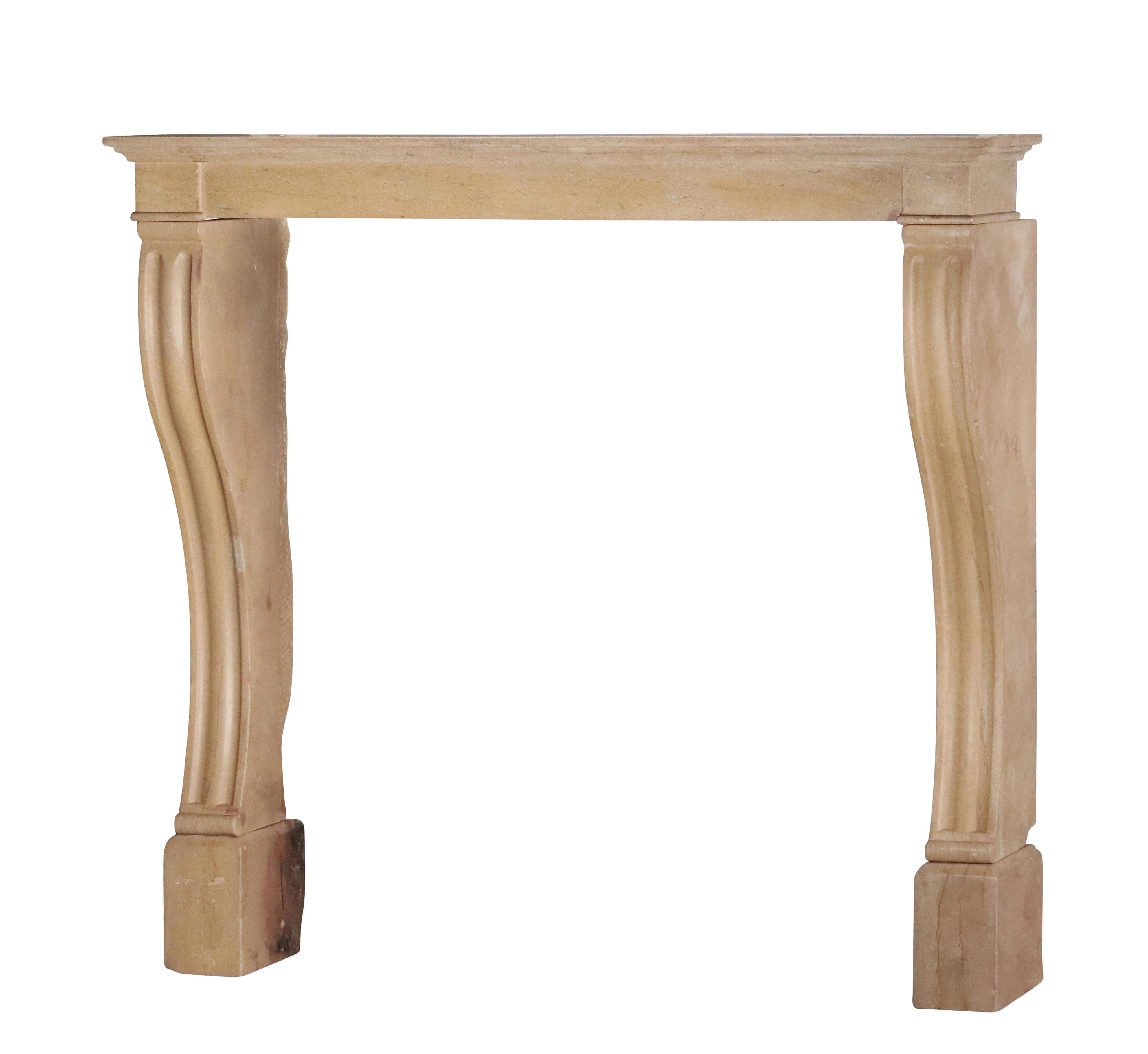 French Chic Fireplace Surround In Limestone For Charming Elegant Timeless Decor For Sale 9