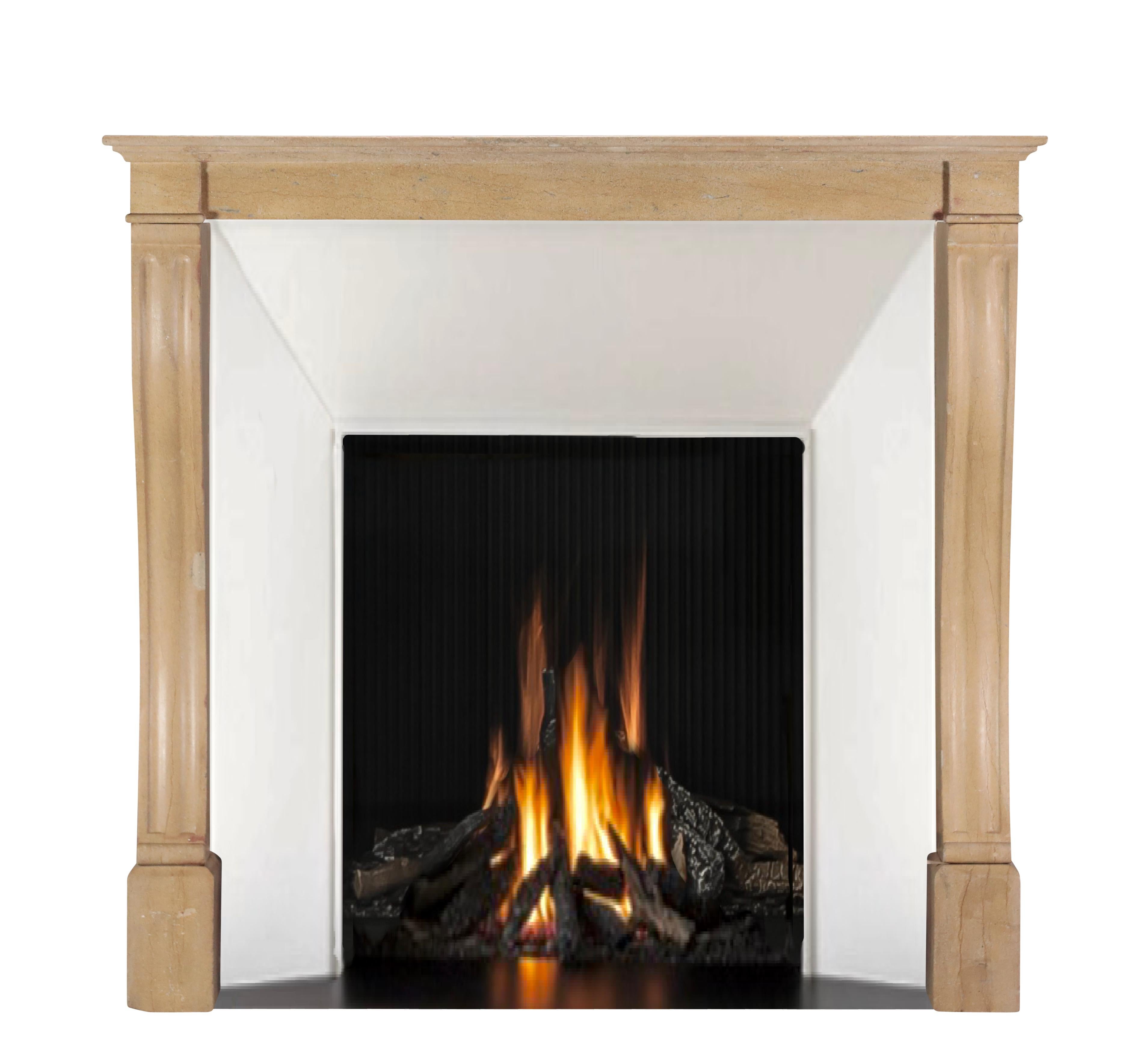 Elegant fireplace surround from France. Unusually tall with a beautiful shine and warm colour. The surface is waxed and reflect the light into the room. Small perfect imperfections. A french eyecatcher for timeless chic interior decor. 
Dimensions: