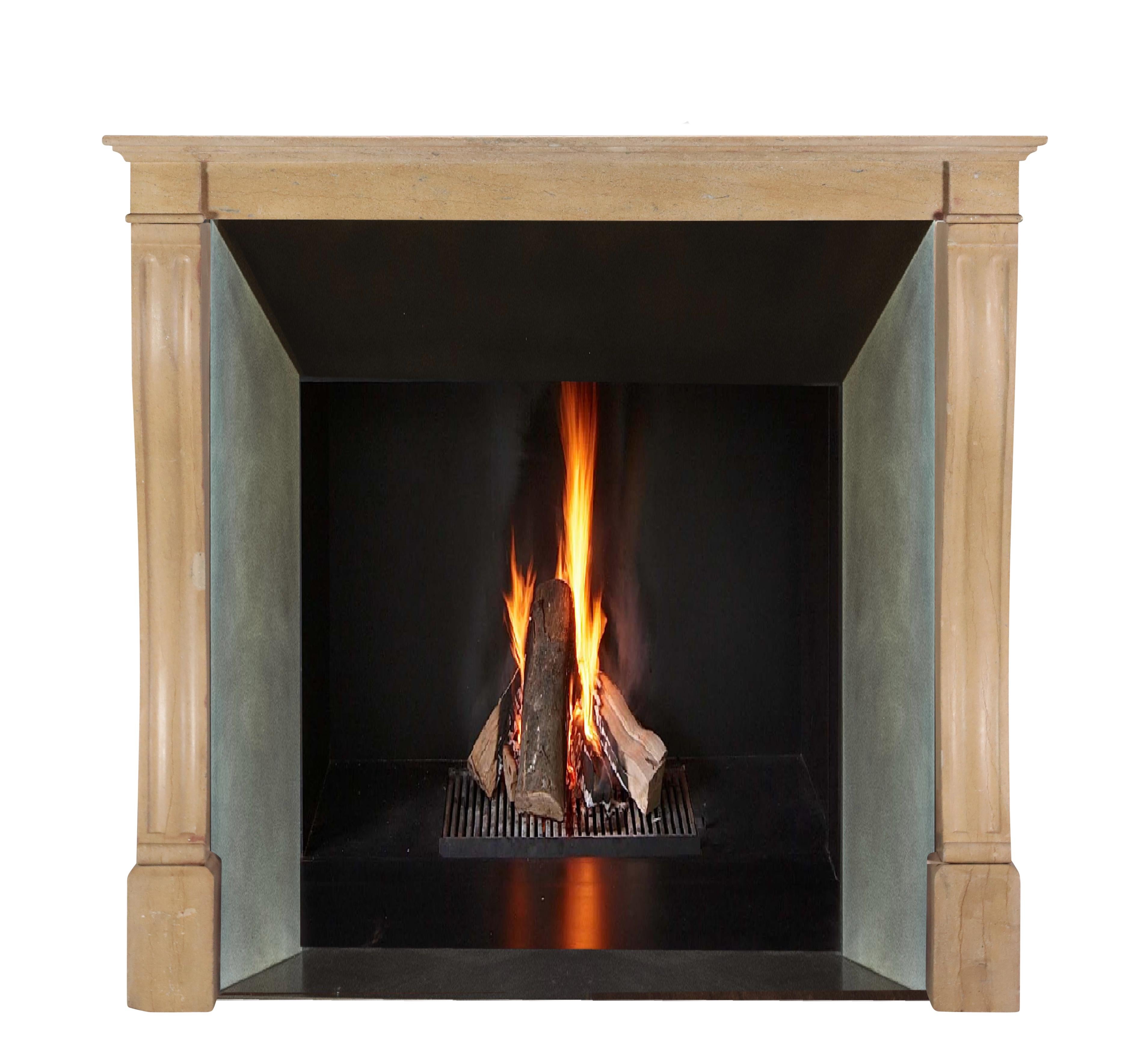 Louis Philippe French Chic Fireplace Surround In Limestone For Charming Elegant Timeless Decor For Sale