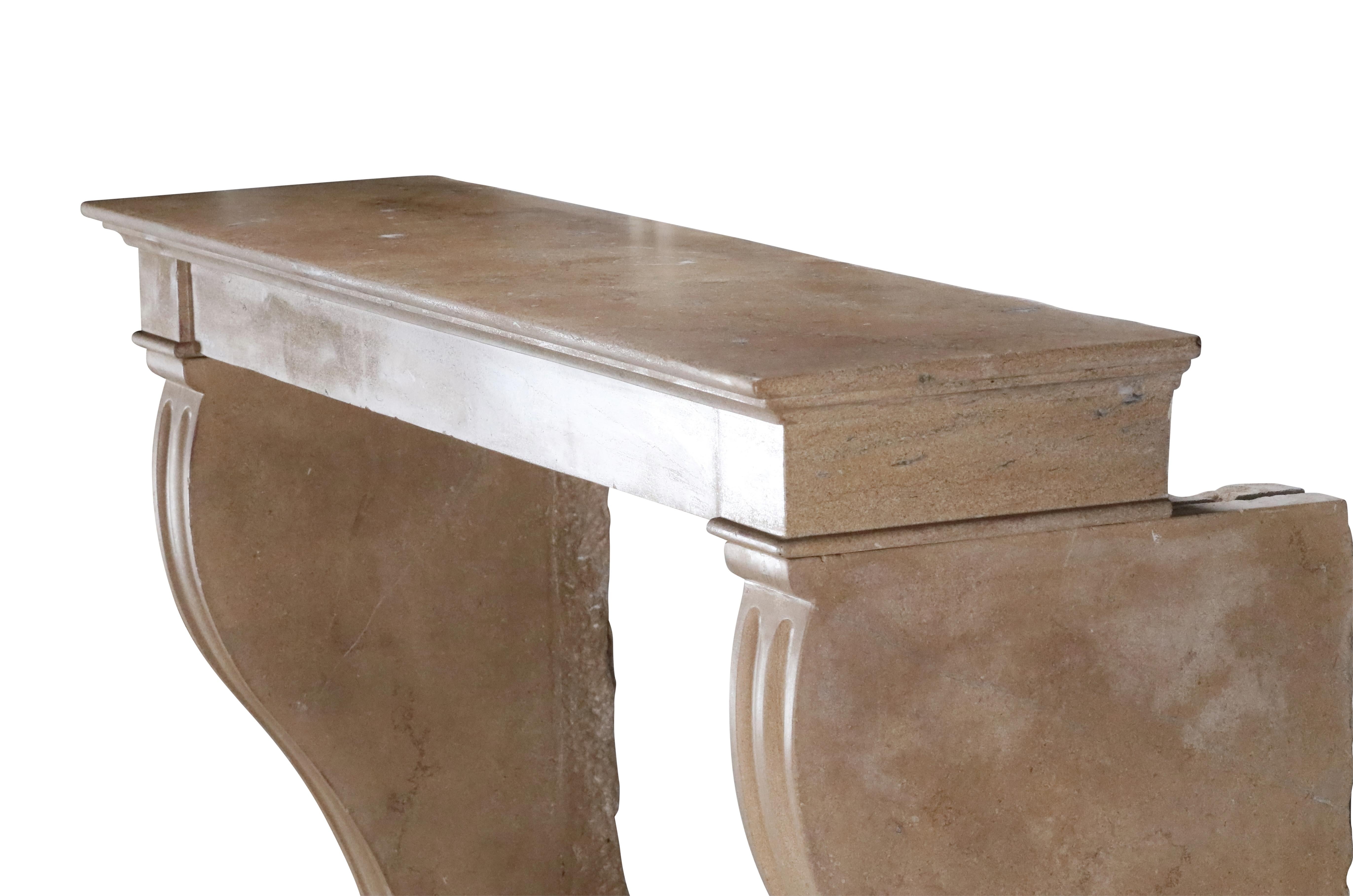Stone French Chic Fireplace Surround In Limestone For Charming Elegant Timeless Decor For Sale