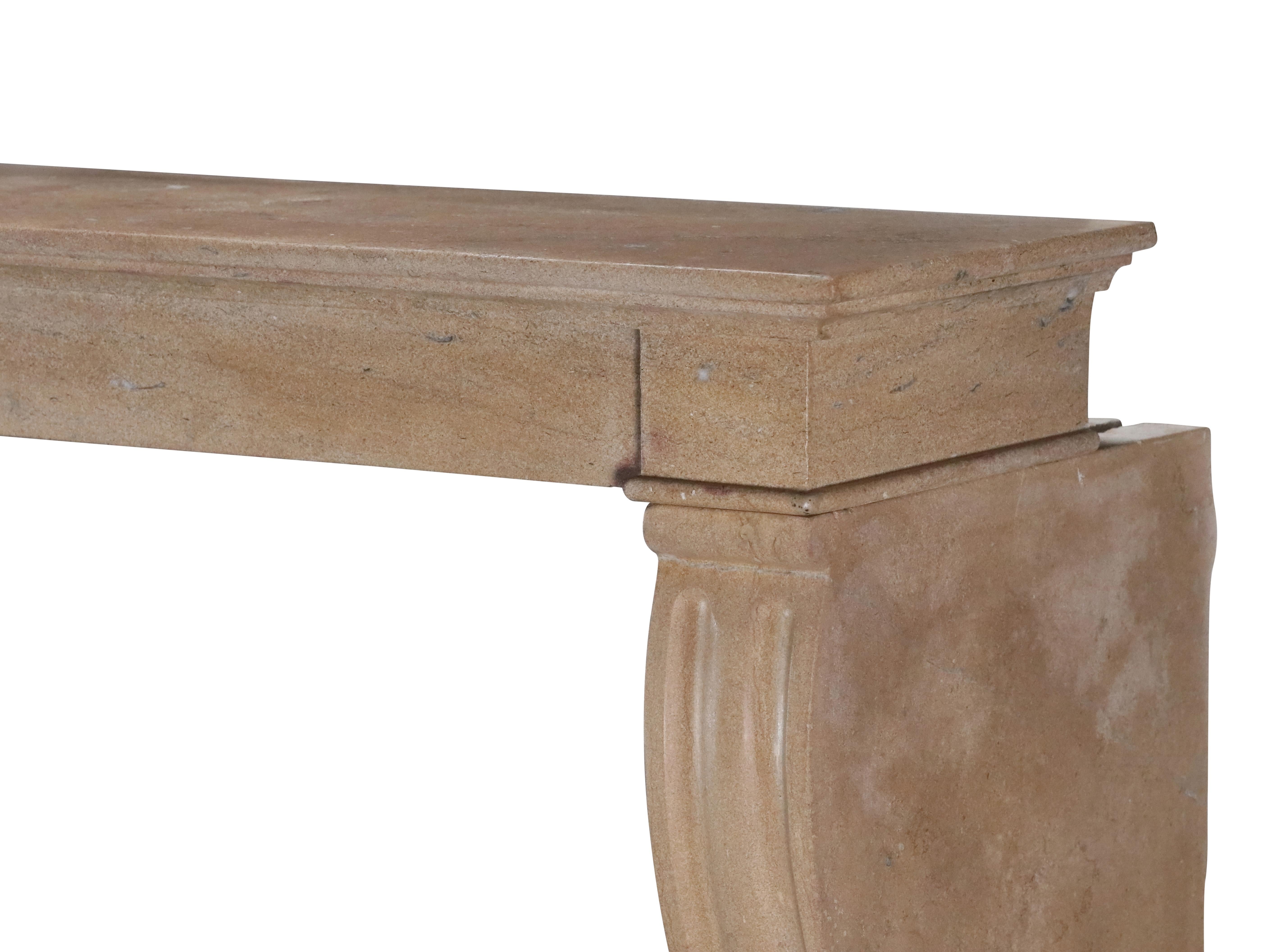 French Chic Fireplace Surround In Limestone For Charming Elegant Timeless Decor For Sale 1