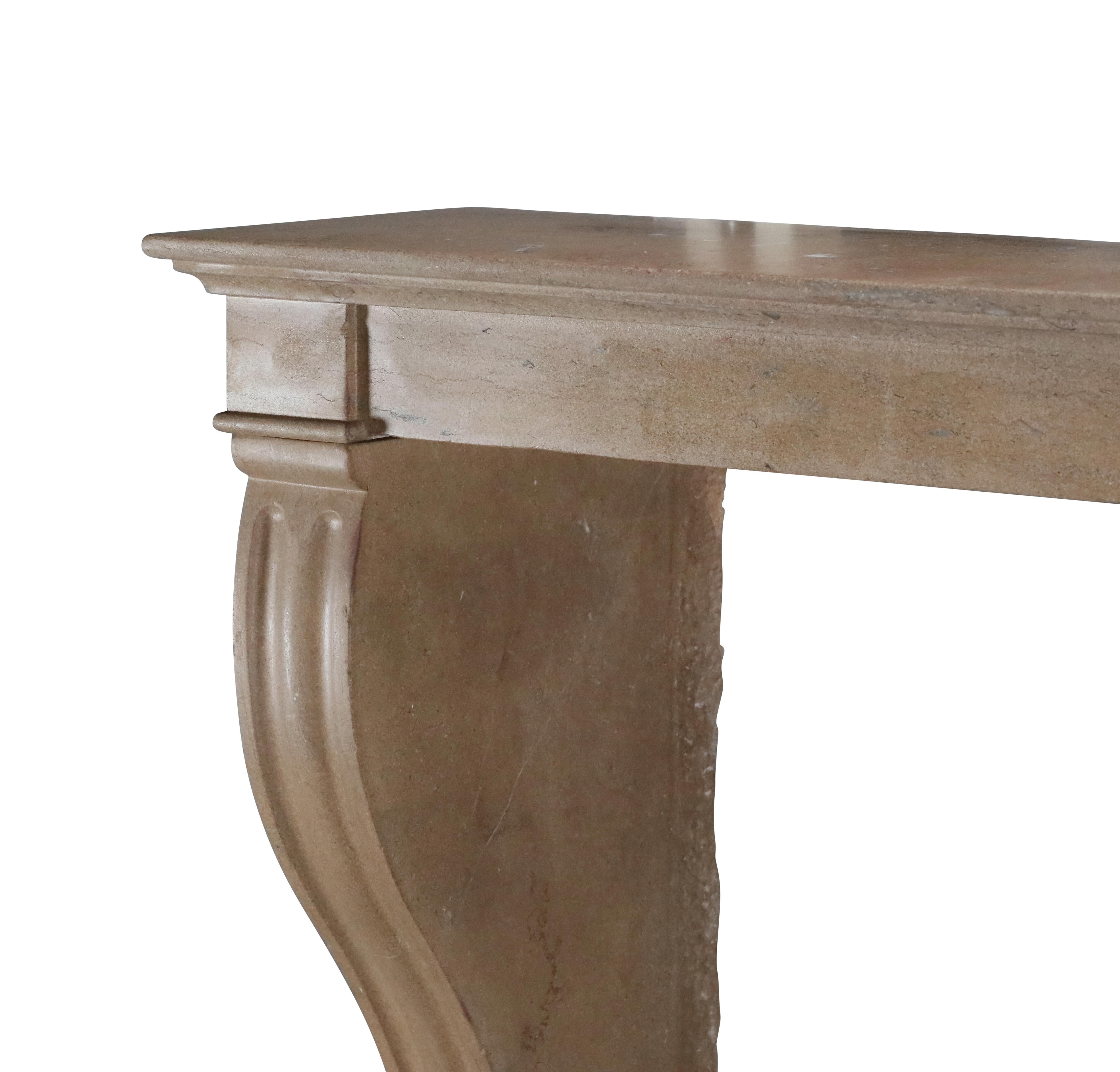 French Chic Fireplace Surround In Limestone For Charming Elegant Timeless Decor For Sale 2