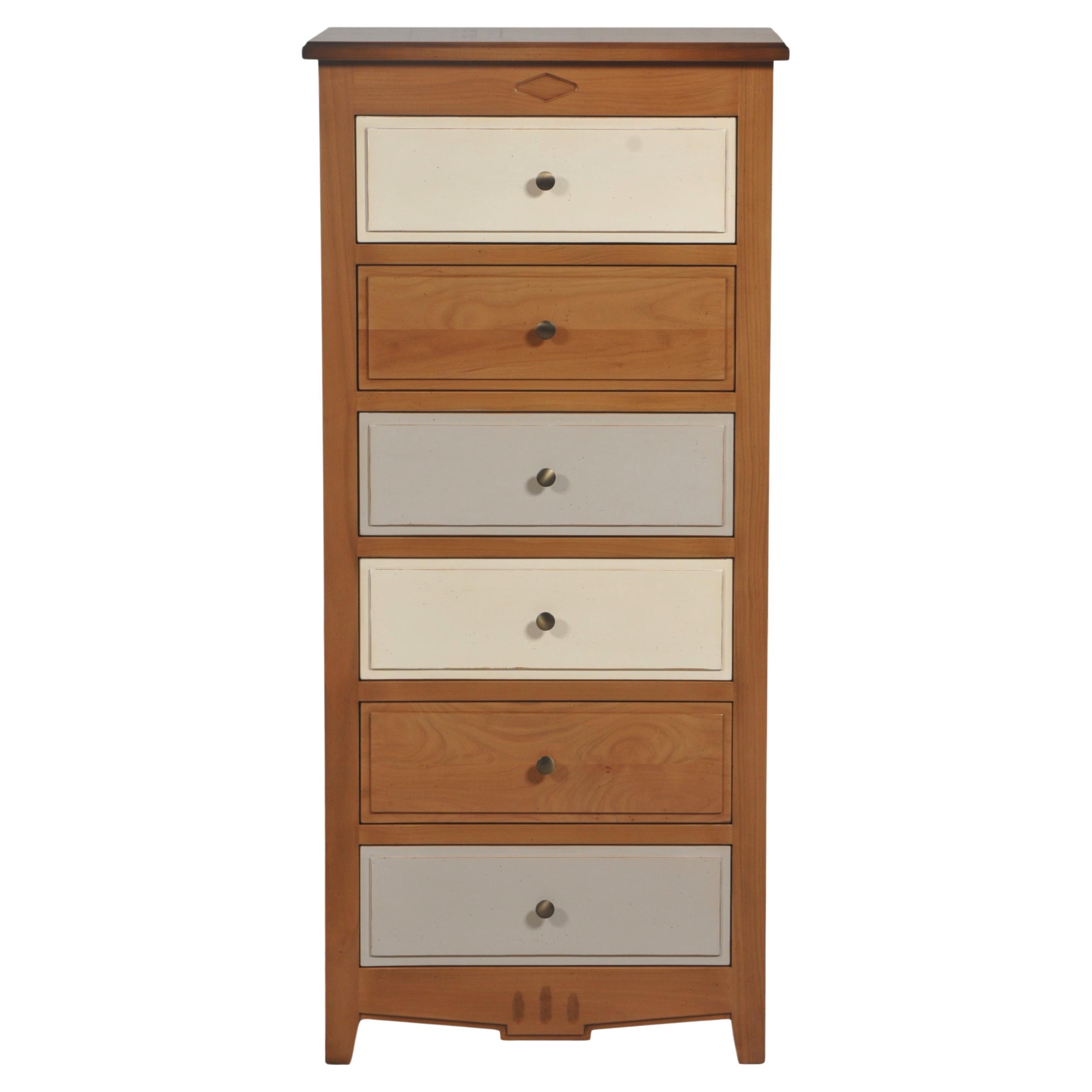 French Chiffonnier with 6 Drawers in a Louis XVI style, wood & gray variations