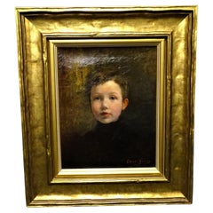 French Child Portrait Oil on Canvas, Painting, Signed, Dated