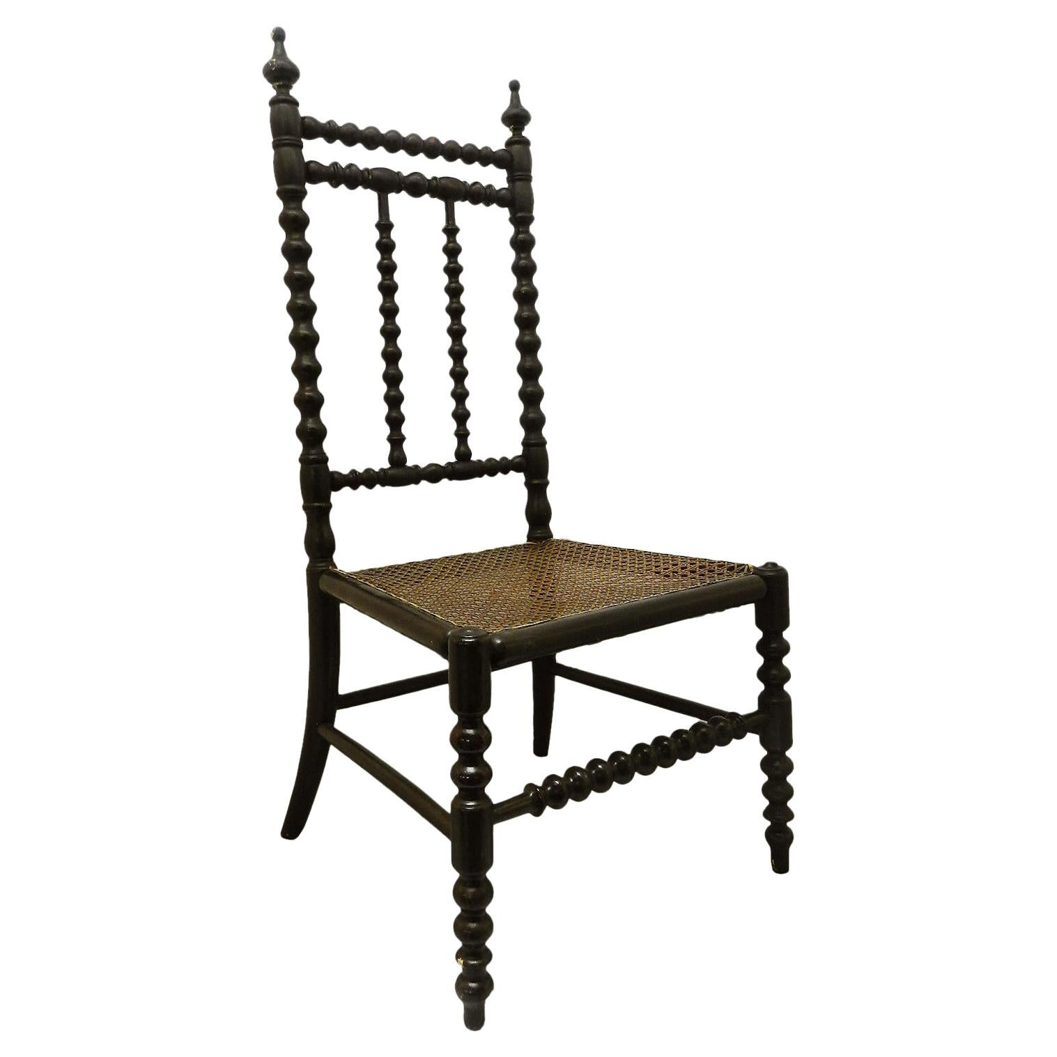 French Childs Chair Caned and Bobbin Turned Chair, Late 19th Century