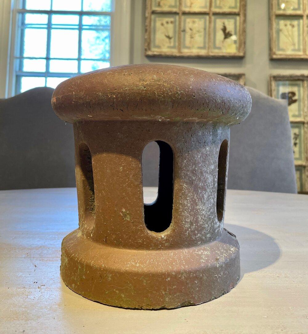 Occasionally we find nicely patinated chimney toppers in France and this is a lovely one. In excellent condition with weathering and some lichen, place a pillar candle on a  saucer inside and voila!, a beautiful and unusual lighting accent for your