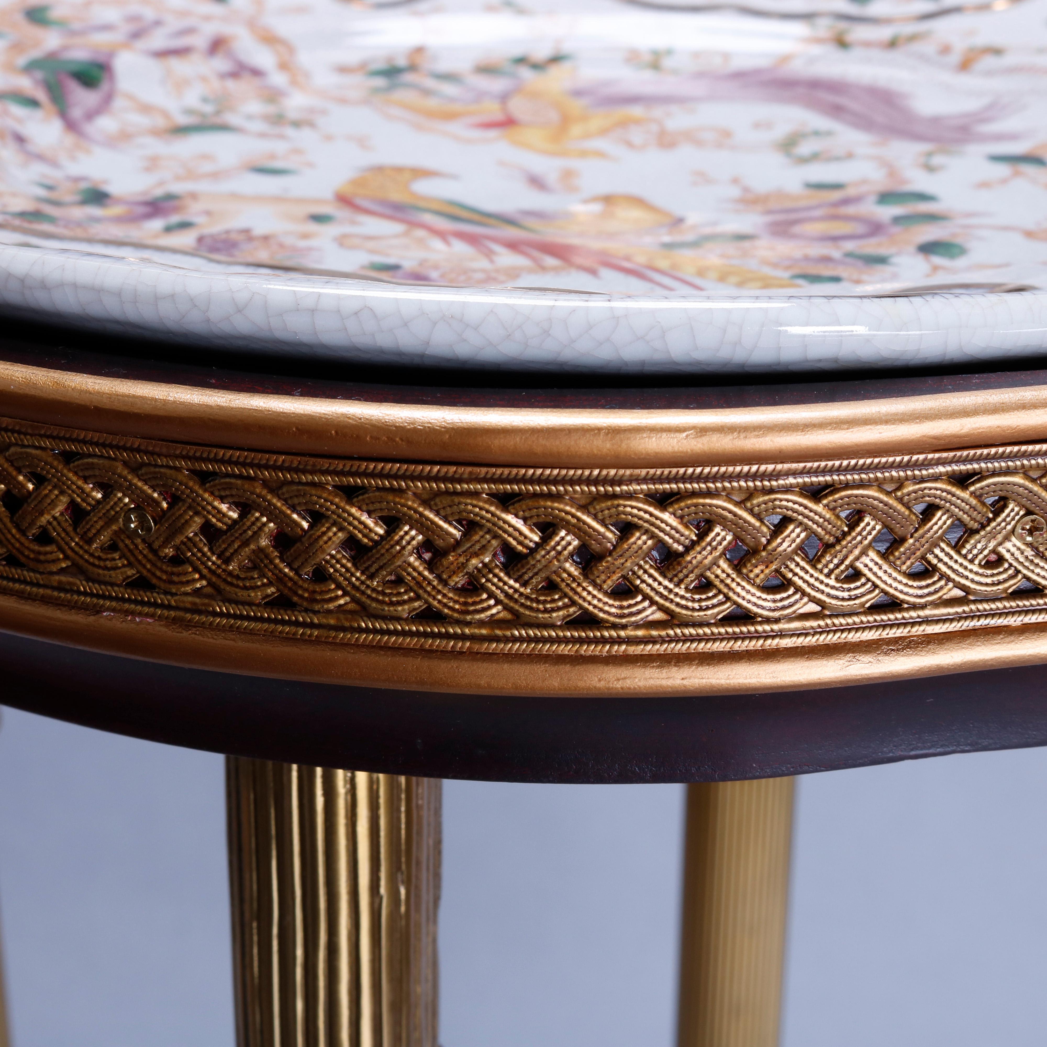 French Chinese Chippendale Style Bronze and Chinoiserie Porclain Table 1