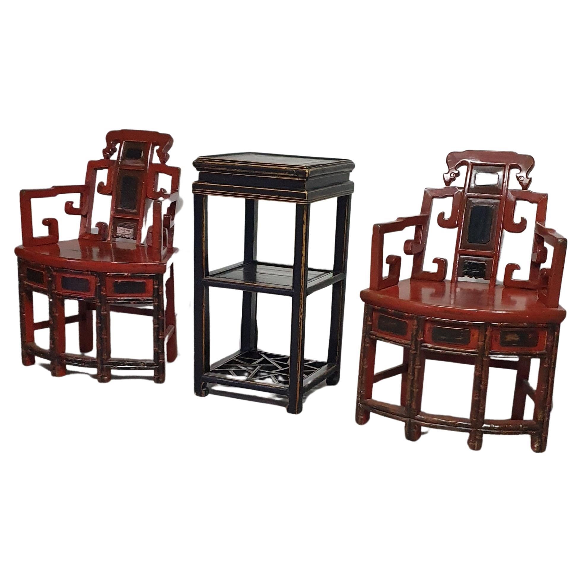 French Chinois altar chairs and table set For Sale