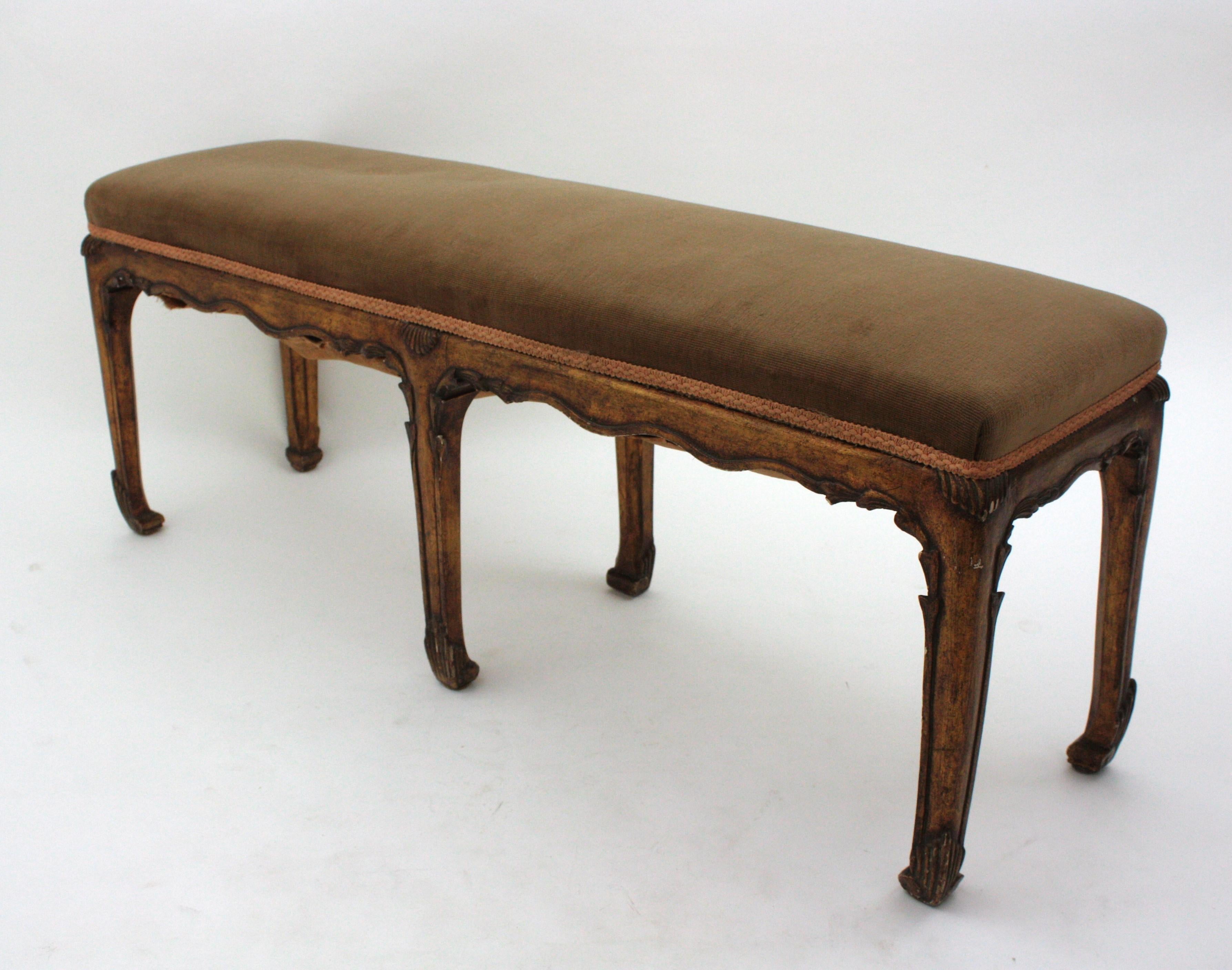 French Chinoiserie Art Deco Carved Giltwood Bench  5