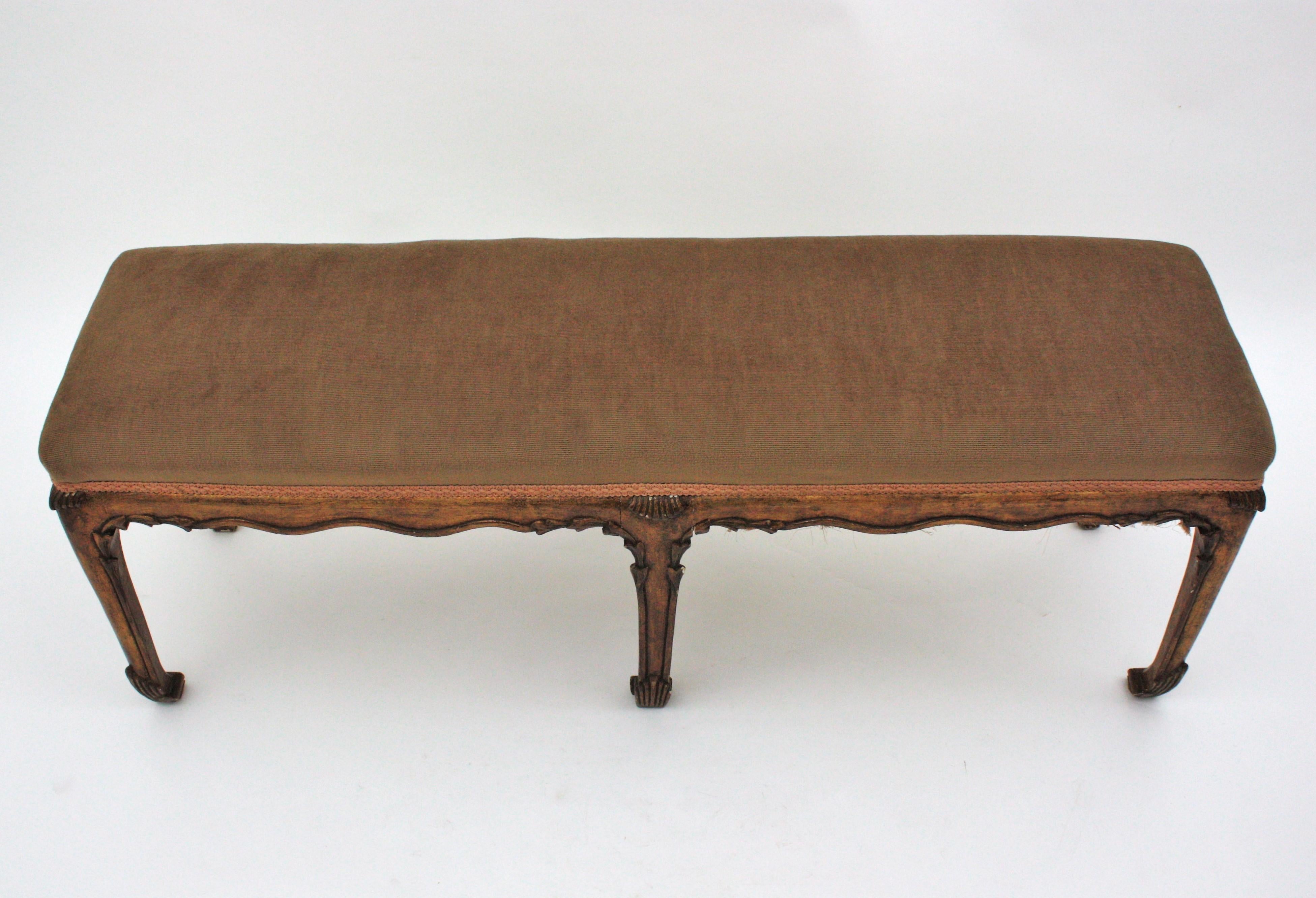 French Chinoiserie Art Deco Carved Giltwood Bench  1