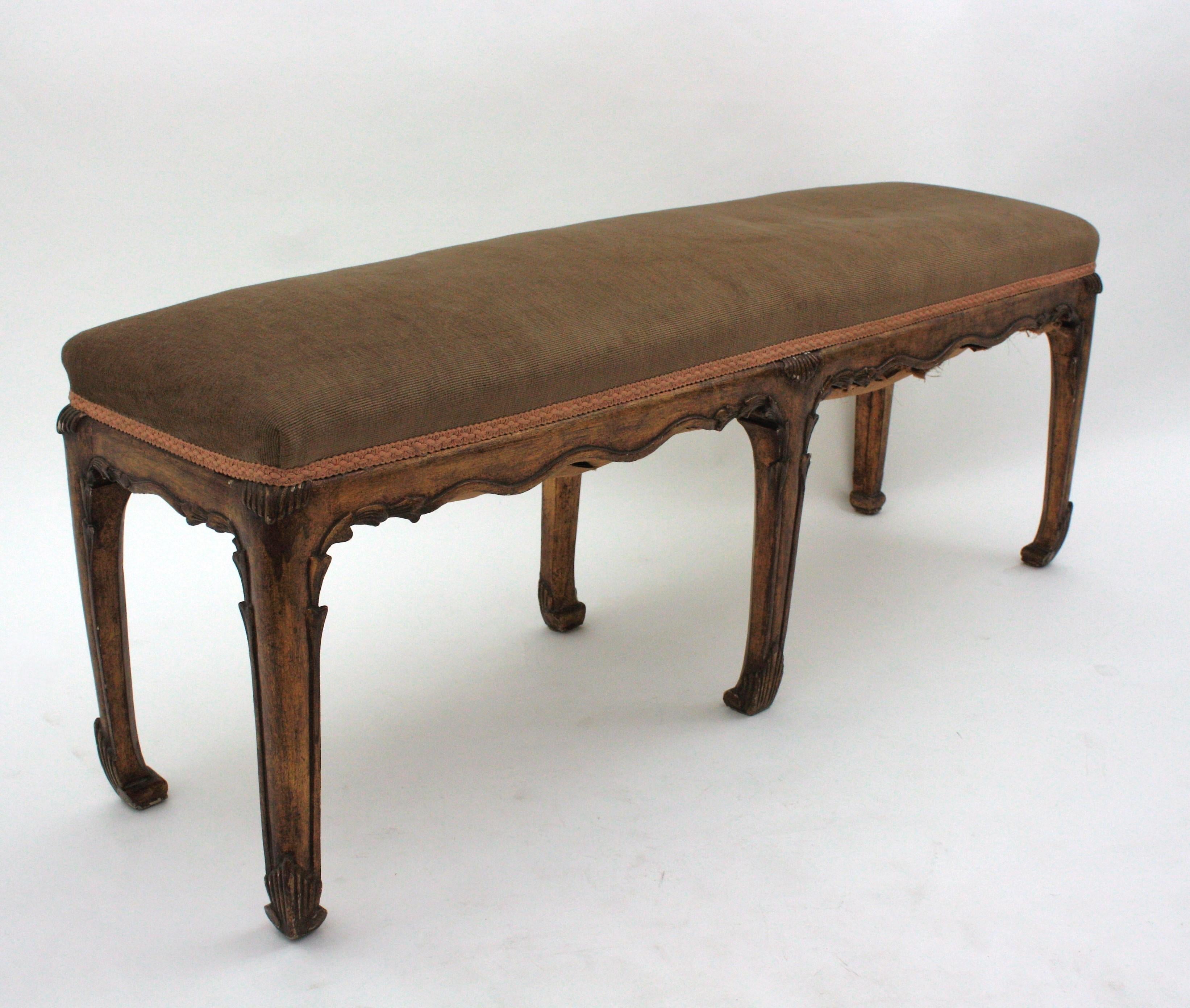 French Chinoiserie Art Deco Carved Giltwood Bench  3