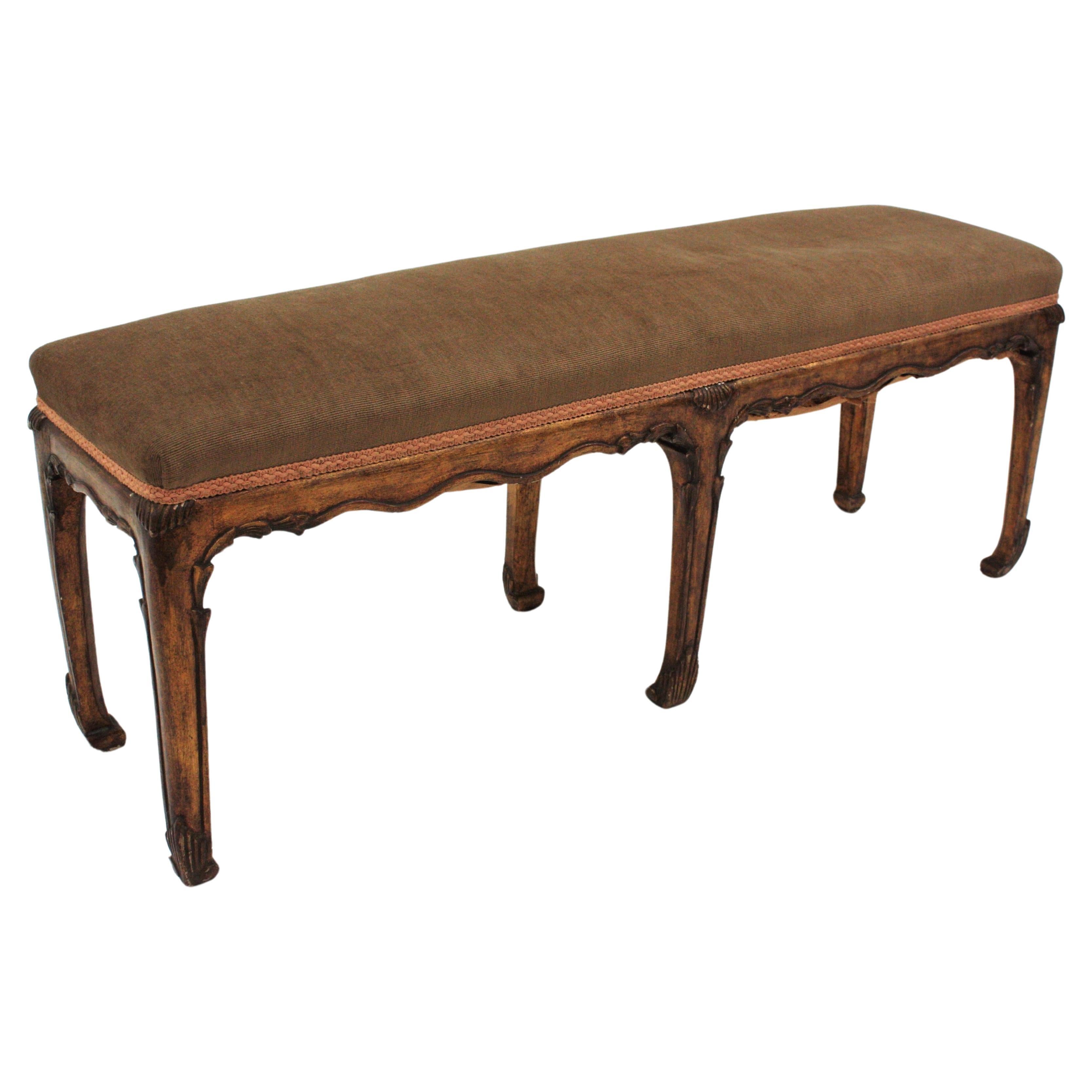 French Chinoiserie Art Deco Carved Giltwood Bench  For Sale