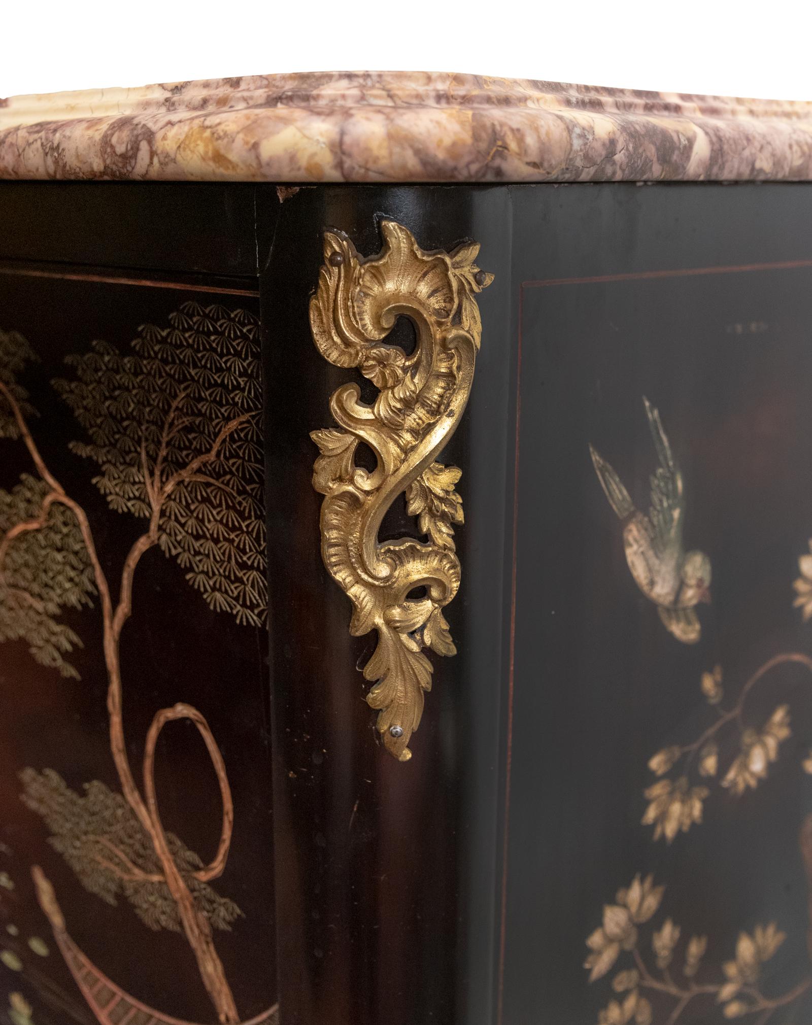 Carved French Chinoiserie Coromandel Buffet Sideboard