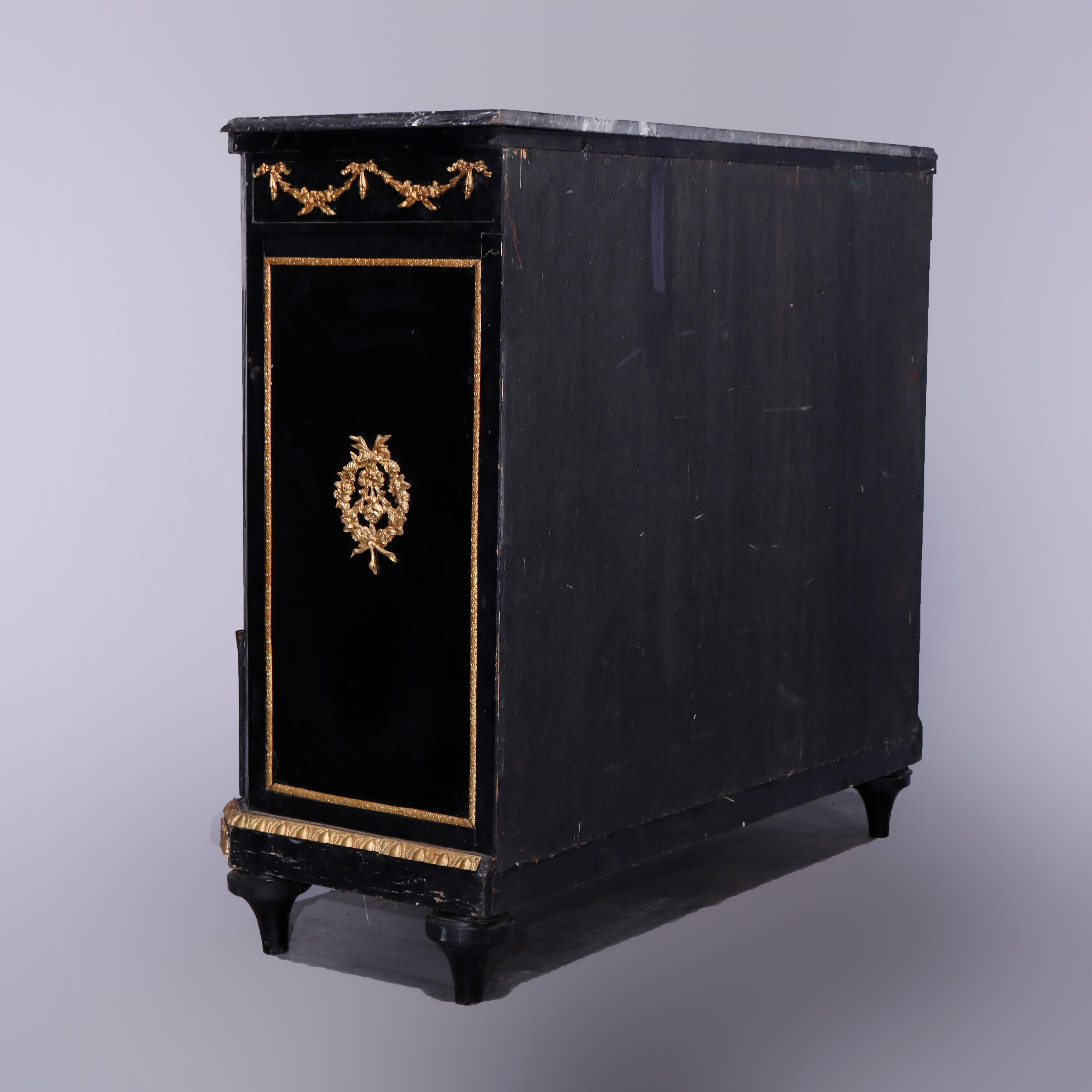 French Chinoiserie Decorated & Ebonized Marble Top Chest of Drawers, 20th C 9