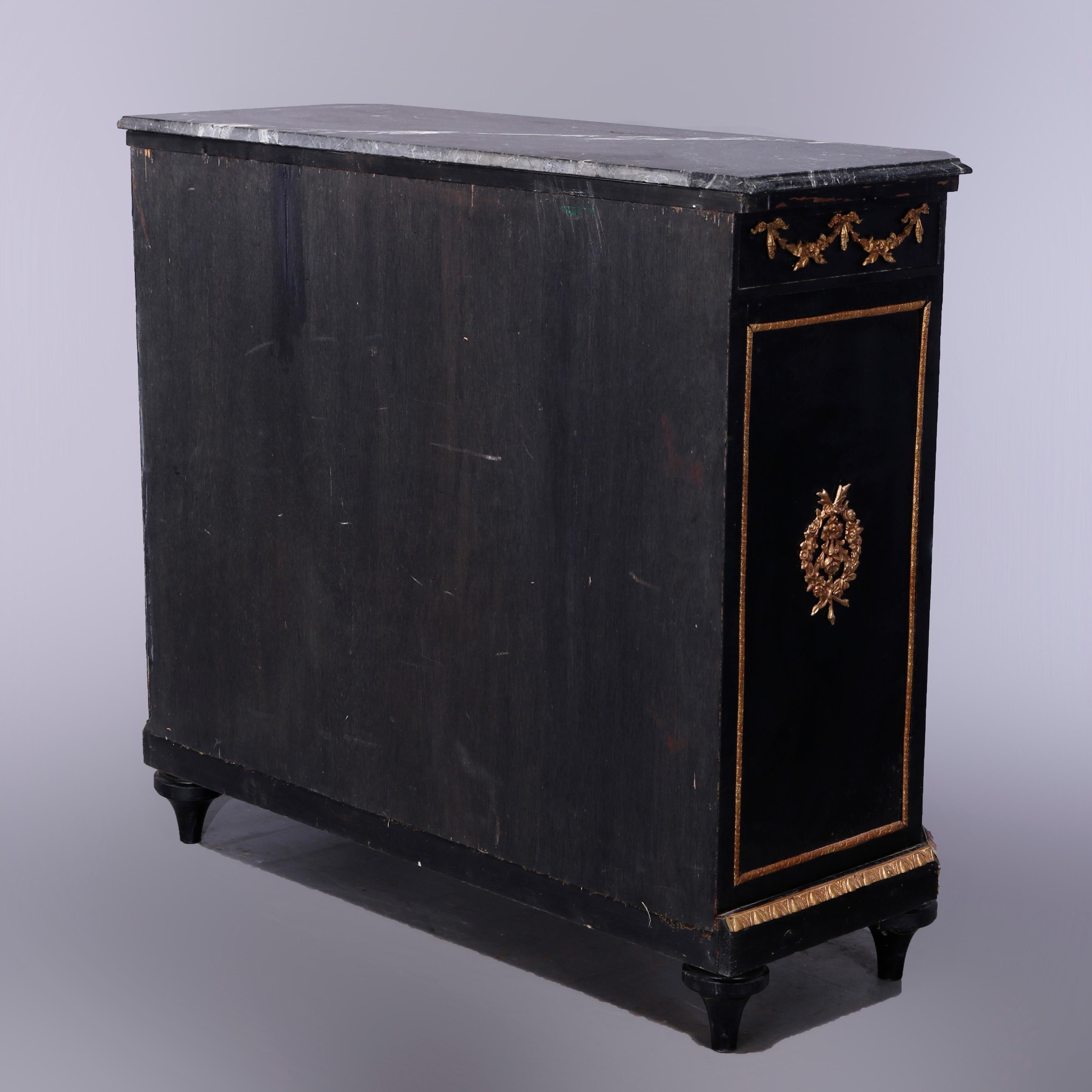French Chinoiserie Decorated & Ebonized Marble Top Chest of Drawers, 20th C 10