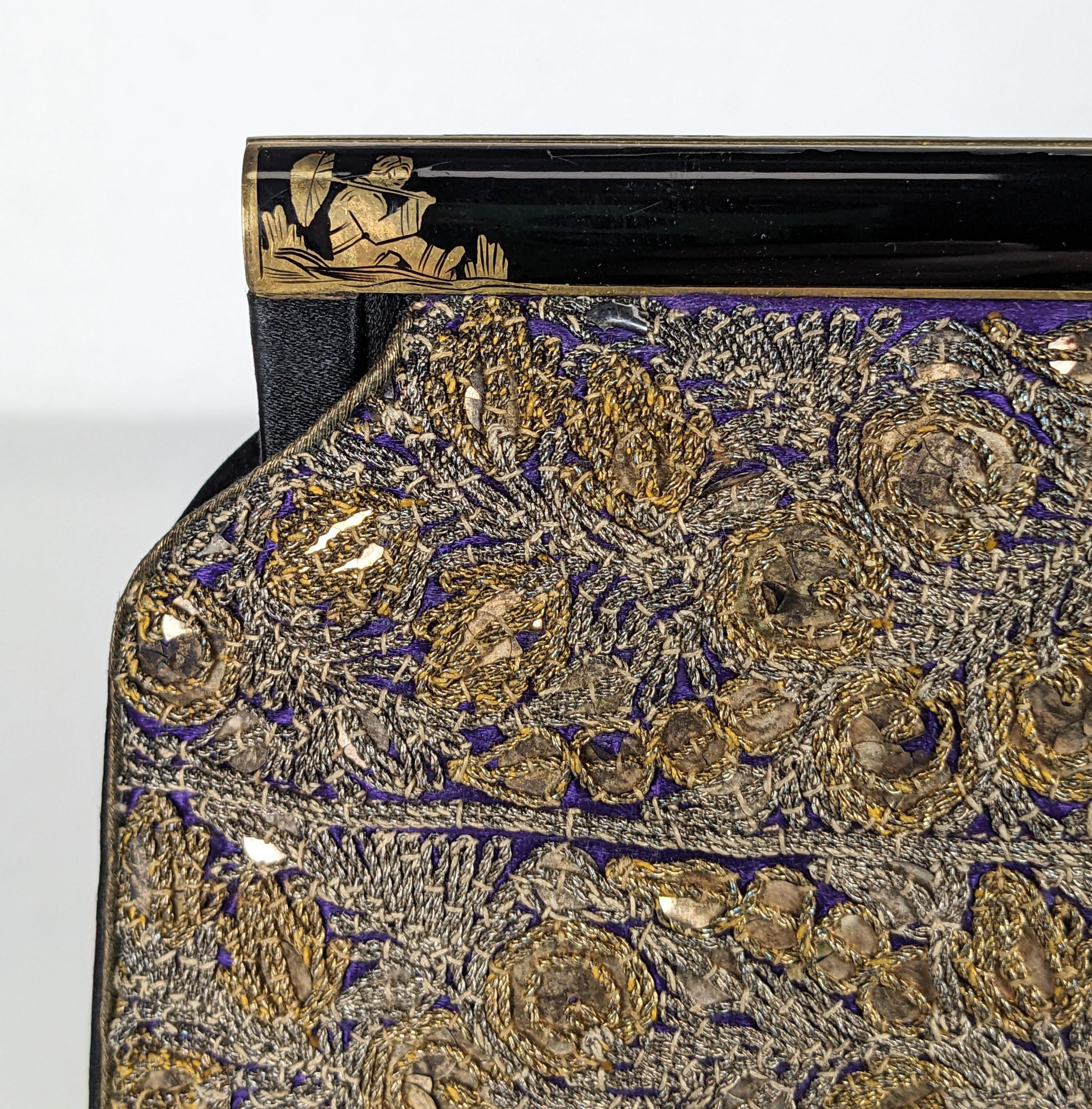 Women's or Men's French Chinoiserie Enamel Embroidered Sequin Clutch For Sale