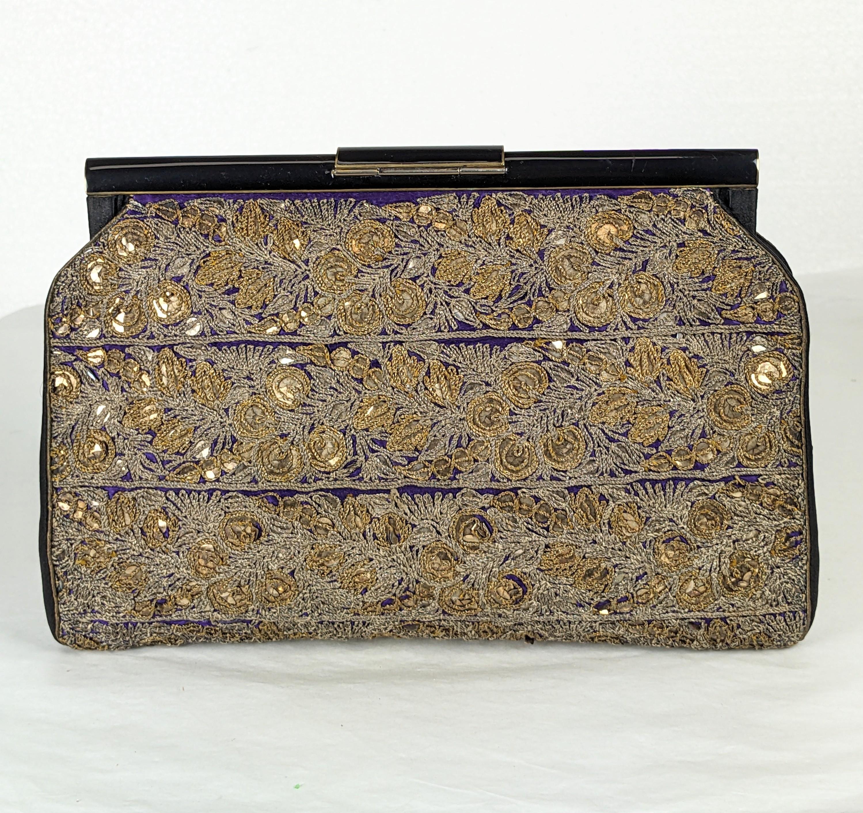 French Chinoiserie Enamel Embroidered Sequin Clutch For Sale 3