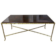 French Chinoiserie Faux Bronze Bamboo Cocktail Table