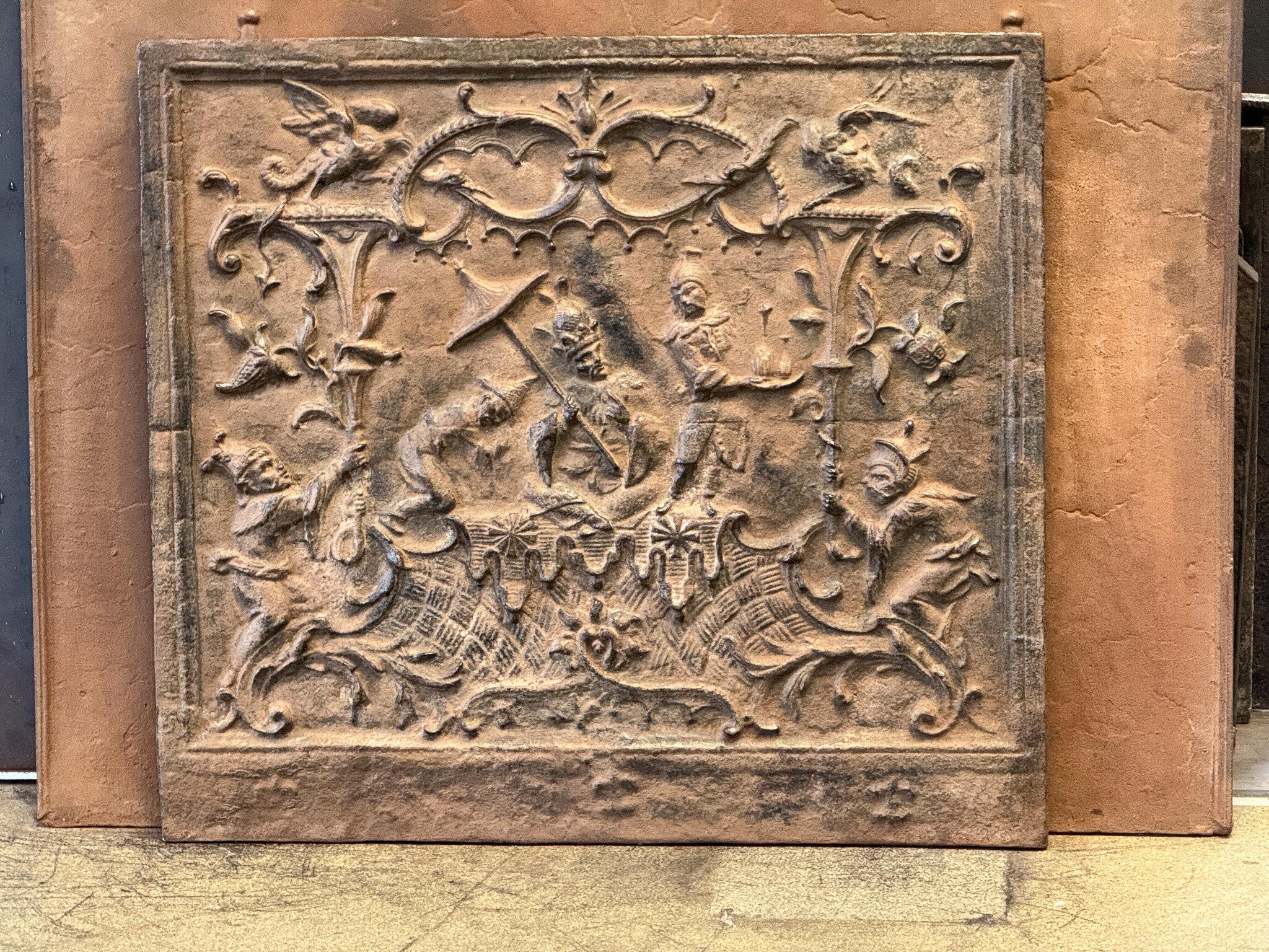 Iron French 'Chinoiserie' Fireback, 20th Century, Louis XV Style, Brown For Sale