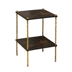 French Chinoiserie Hand-Painted and Lacquered Double-Tiered Side Table, 1900s