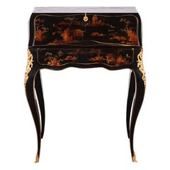 French Chinoiserie Lacquered Bombe Writing Desk or Bureau