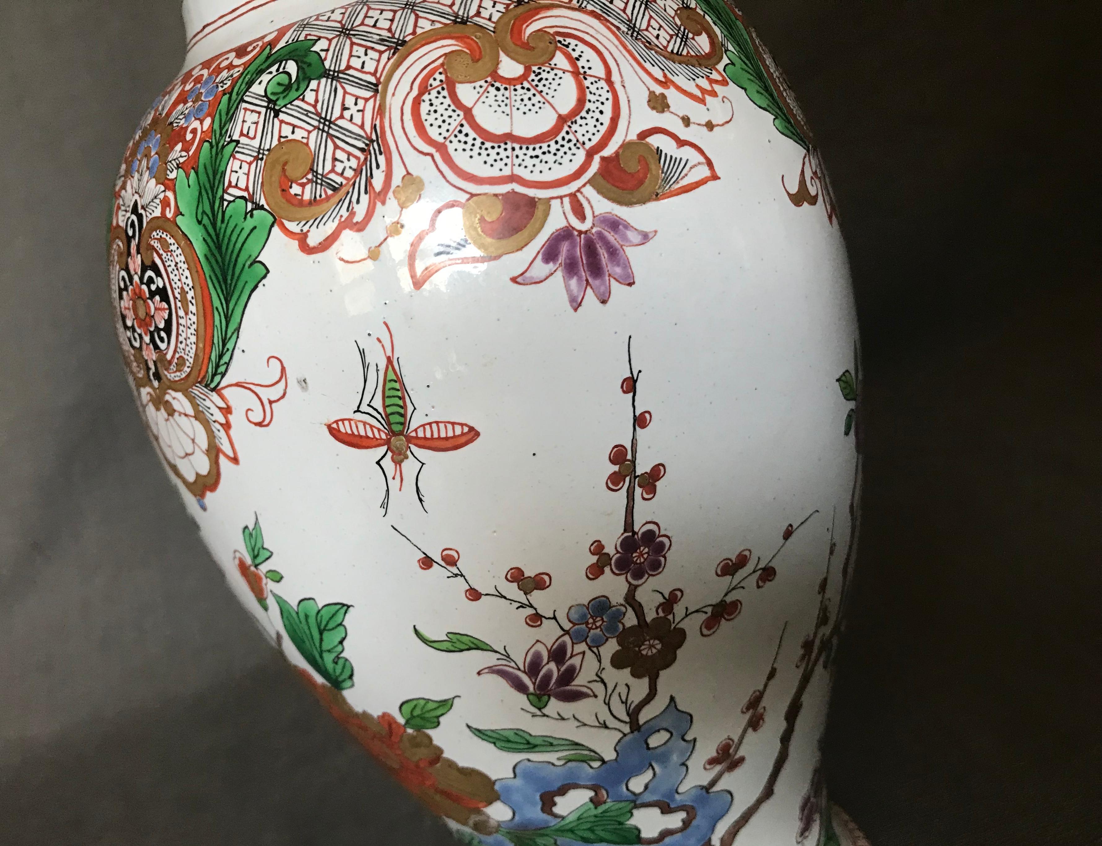 Hand-Painted French Chinoiserie Faience Vase For Sale