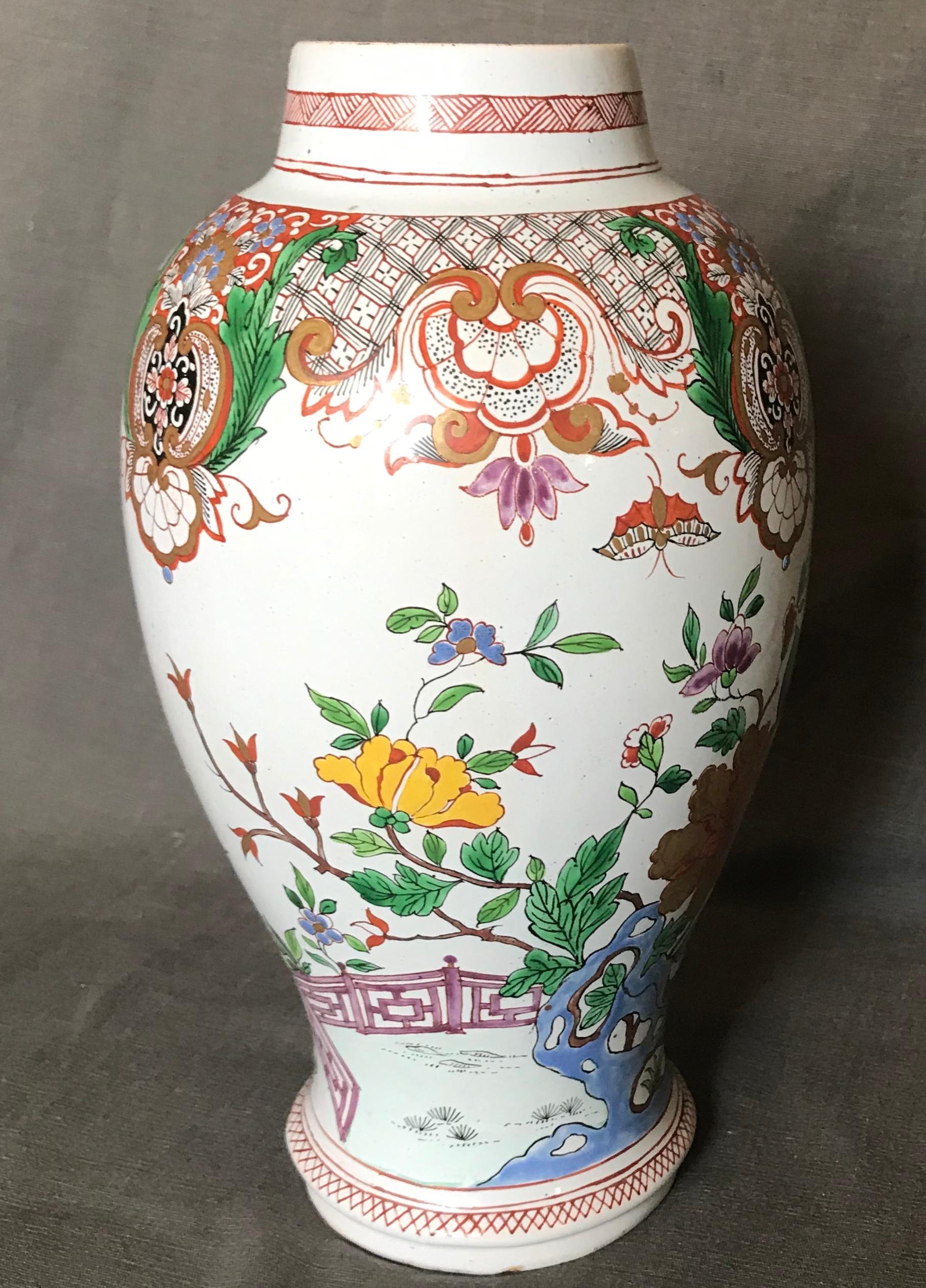 19th Century French Chinoiserie Faience Vase For Sale