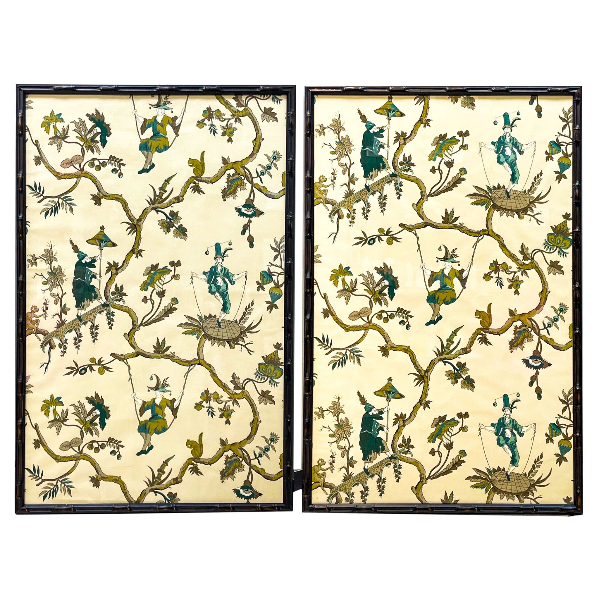 French Chinoiserie Panels by A.L. Diament 
Co. in Faux Bamboo Frames, S/2