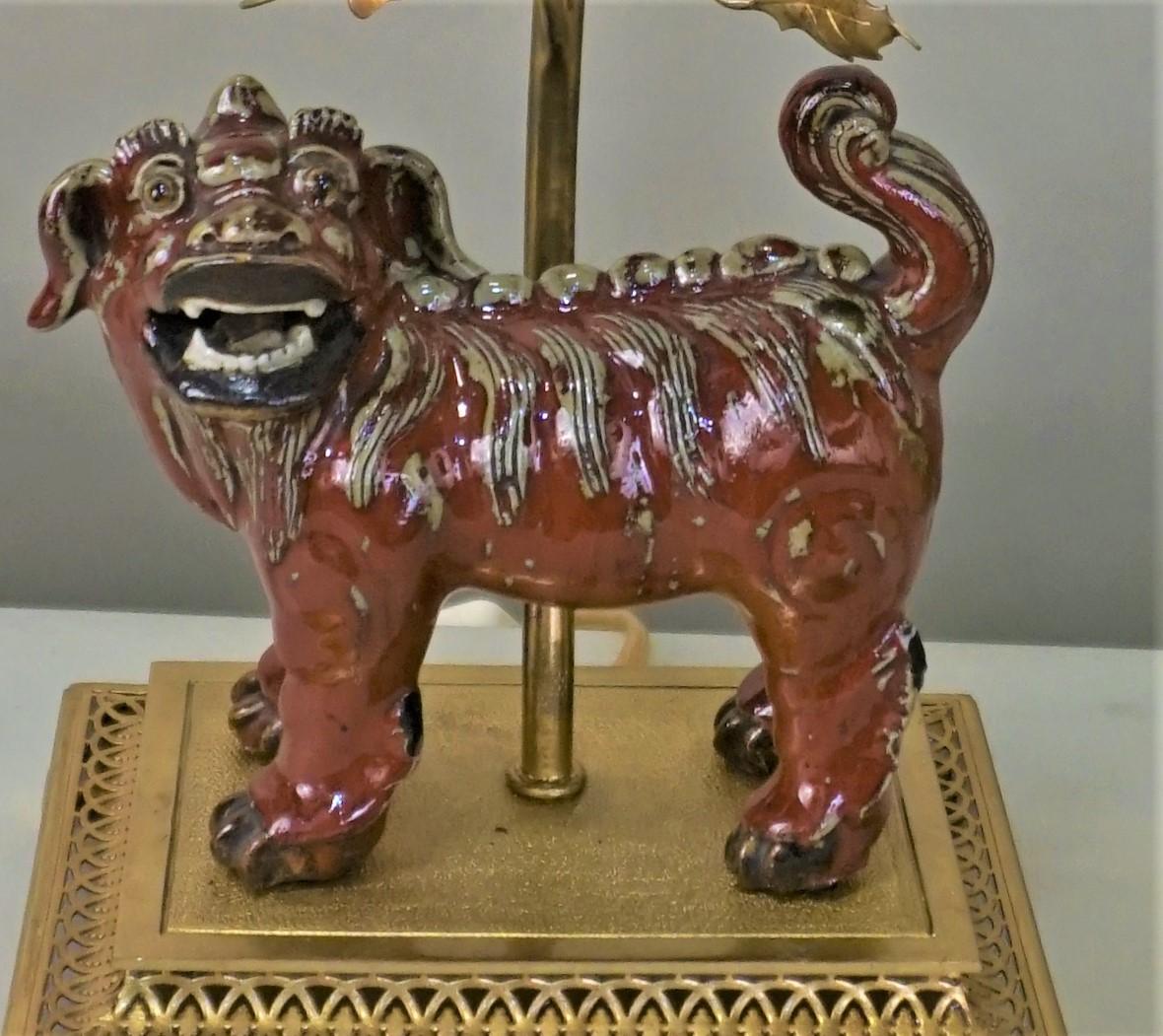 Bronze French Chinoiserie Porcelain Foo Dog Table Lamp