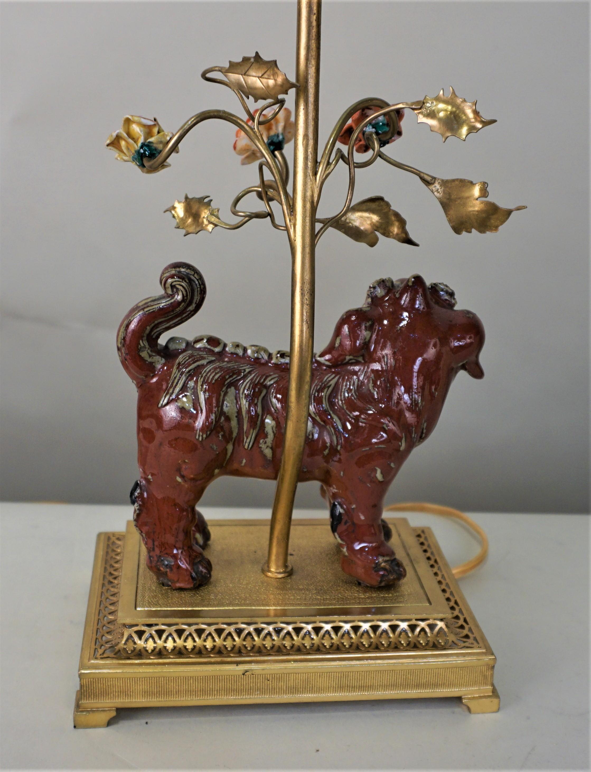 French Chinoiserie Porcelain Foo Dog Table Lamp 3