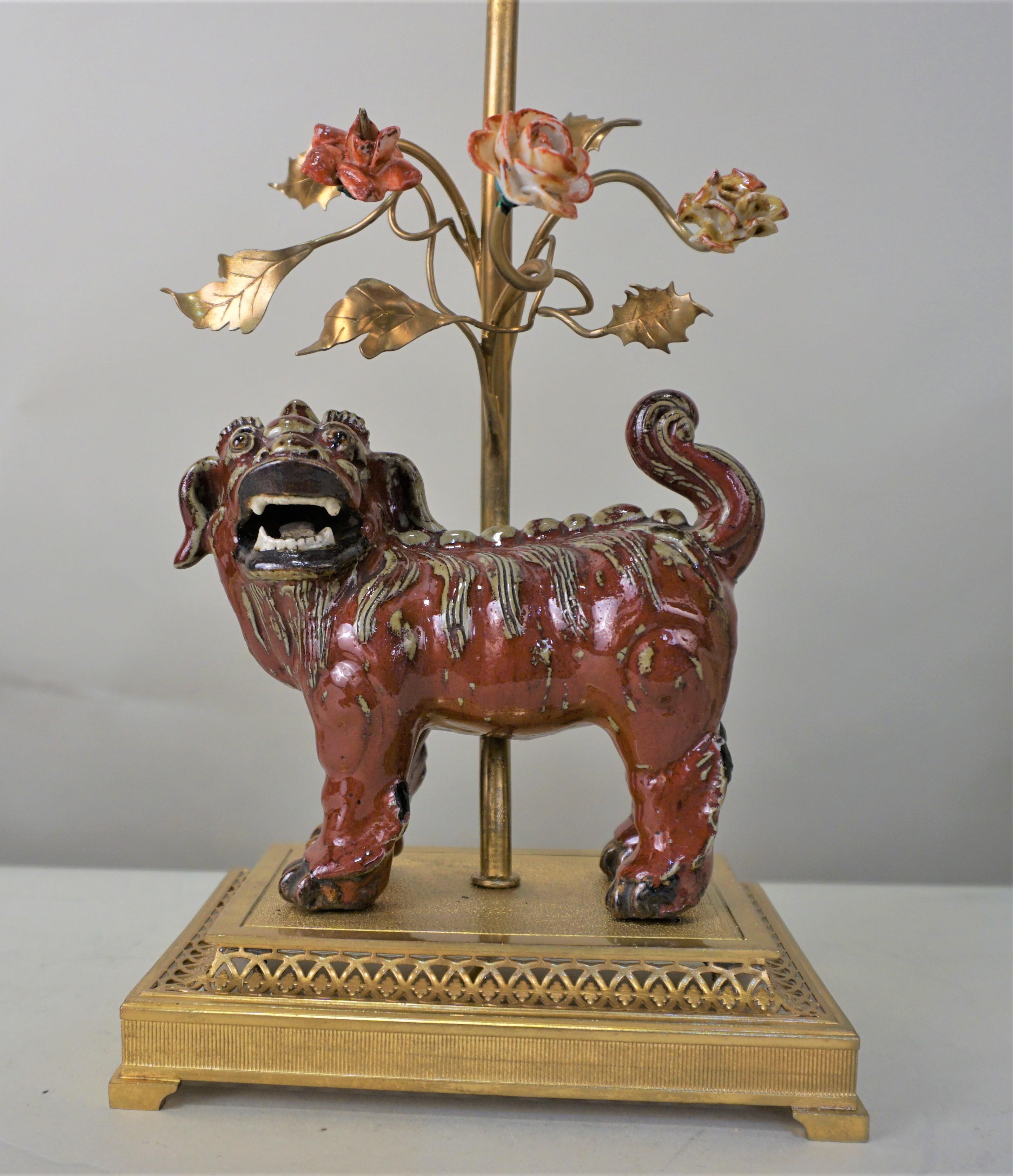 French Chinoiserie Porcelain Foo Dog Table Lamp 4