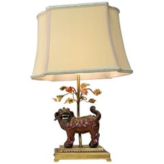 Vintage French Chinoiserie Porcelain Foo Dog Table Lamp